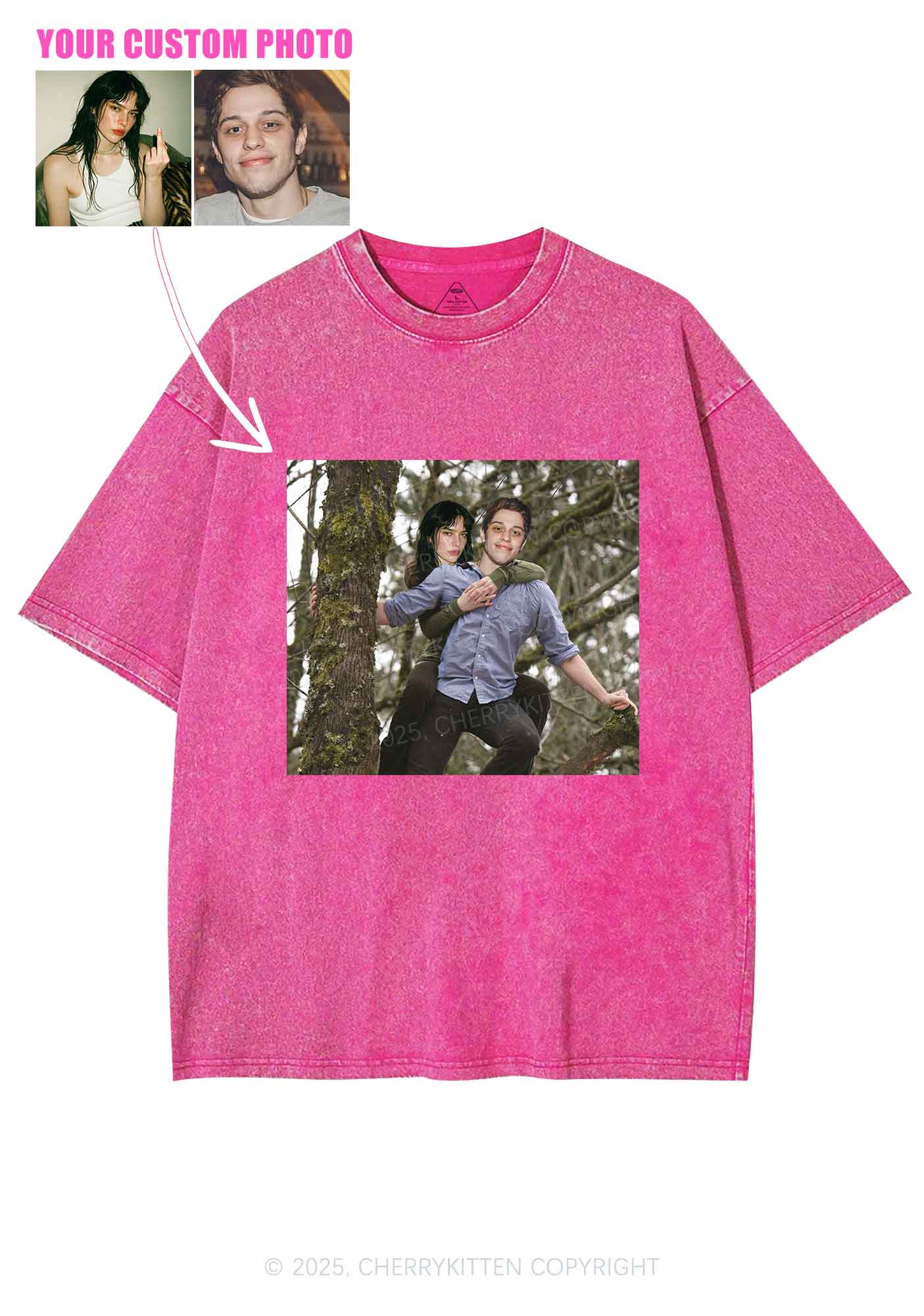 Custom Couple Face Y2K Shirts Washed Tee Cherrykitten - Image 5