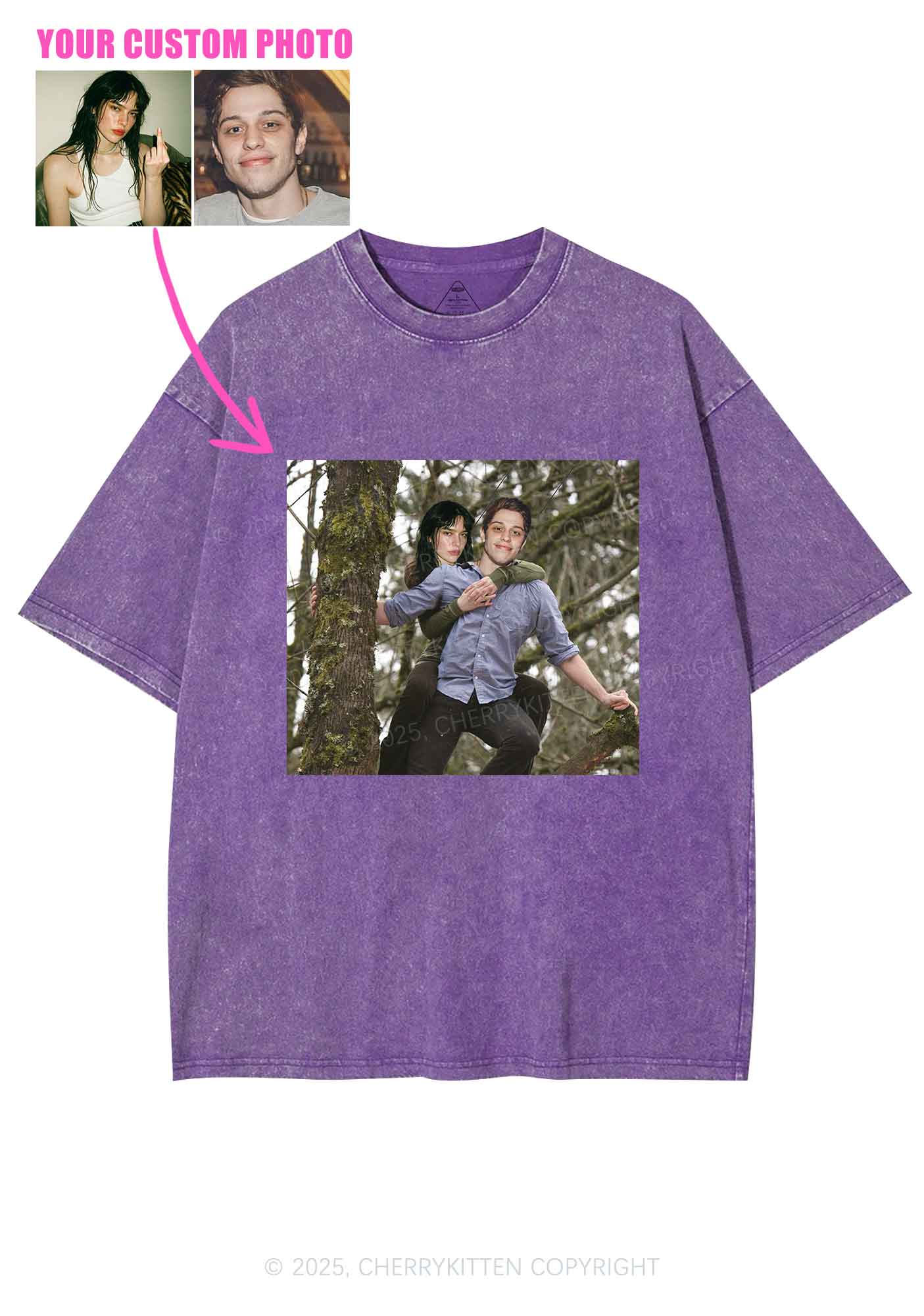 Custom Couple Face Y2K Shirts Washed Tee Cherrykitten - Image 6