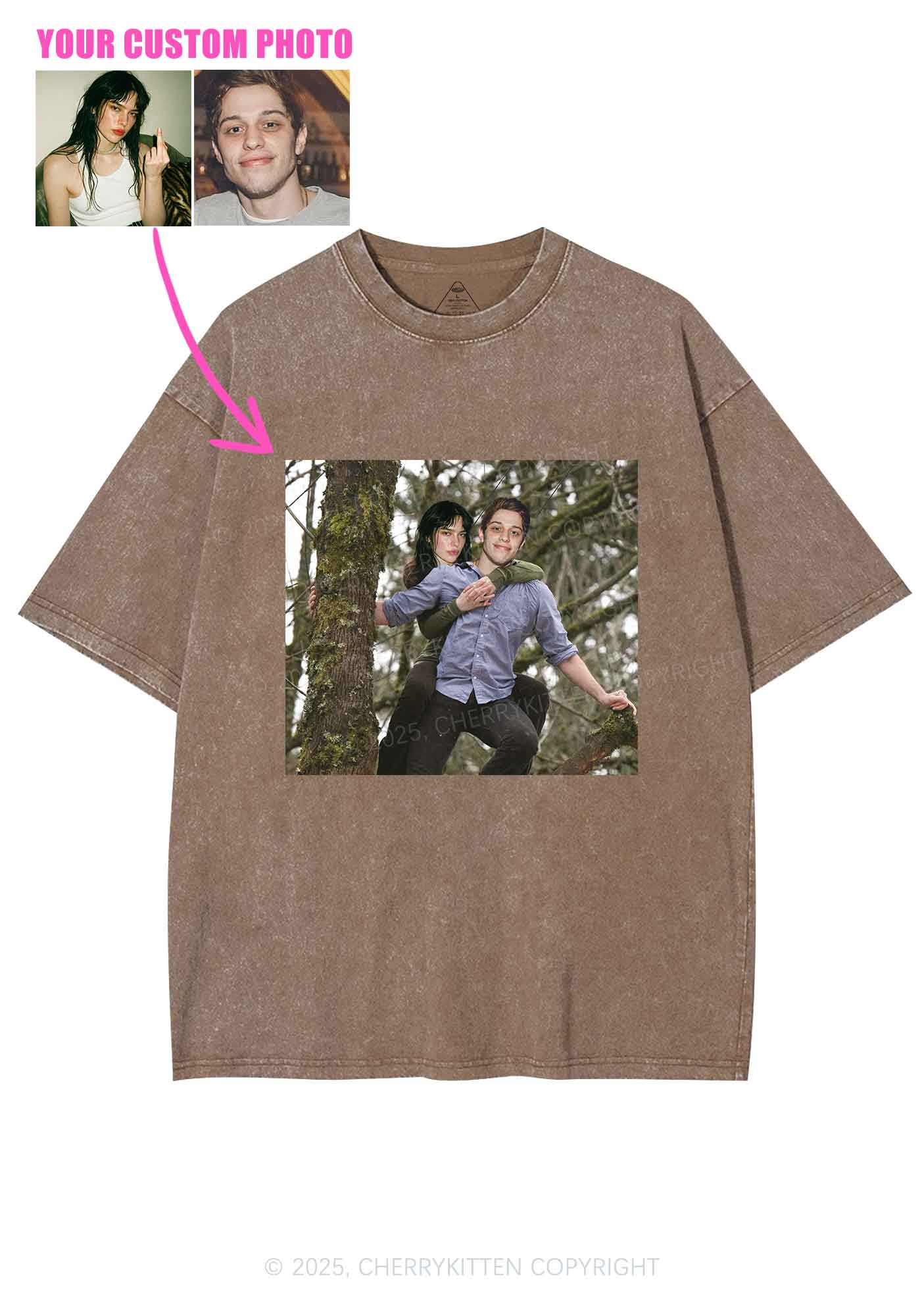 Custom Couple Face Y2K Shirts Washed Tee Cherrykitten - Image 7
