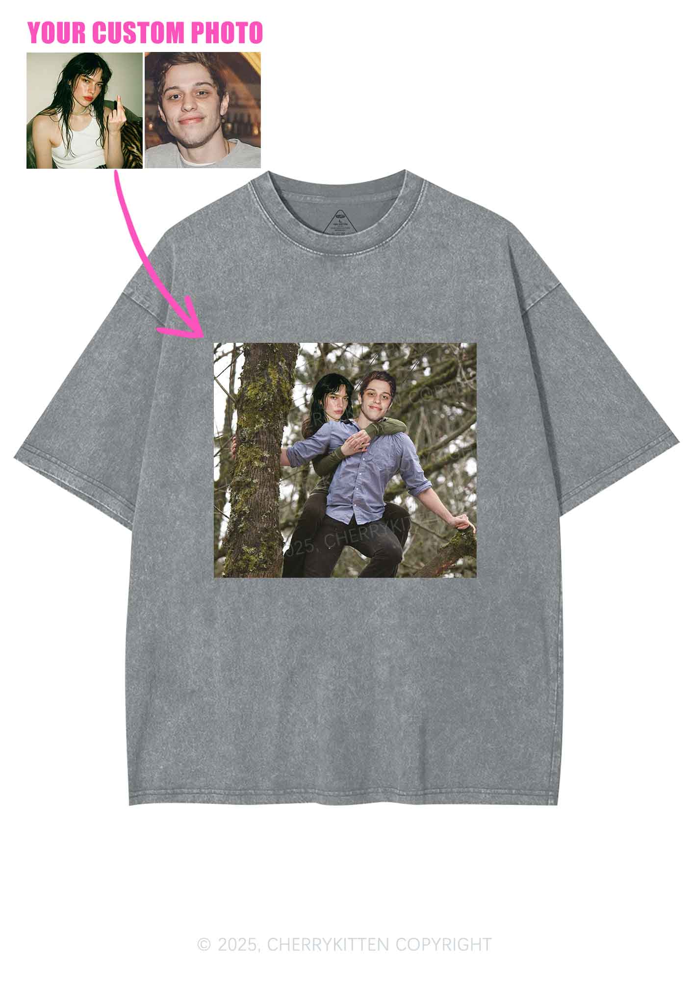 Custom Couple Face Y2K Shirts Washed Tee Cherrykitten - Image 8