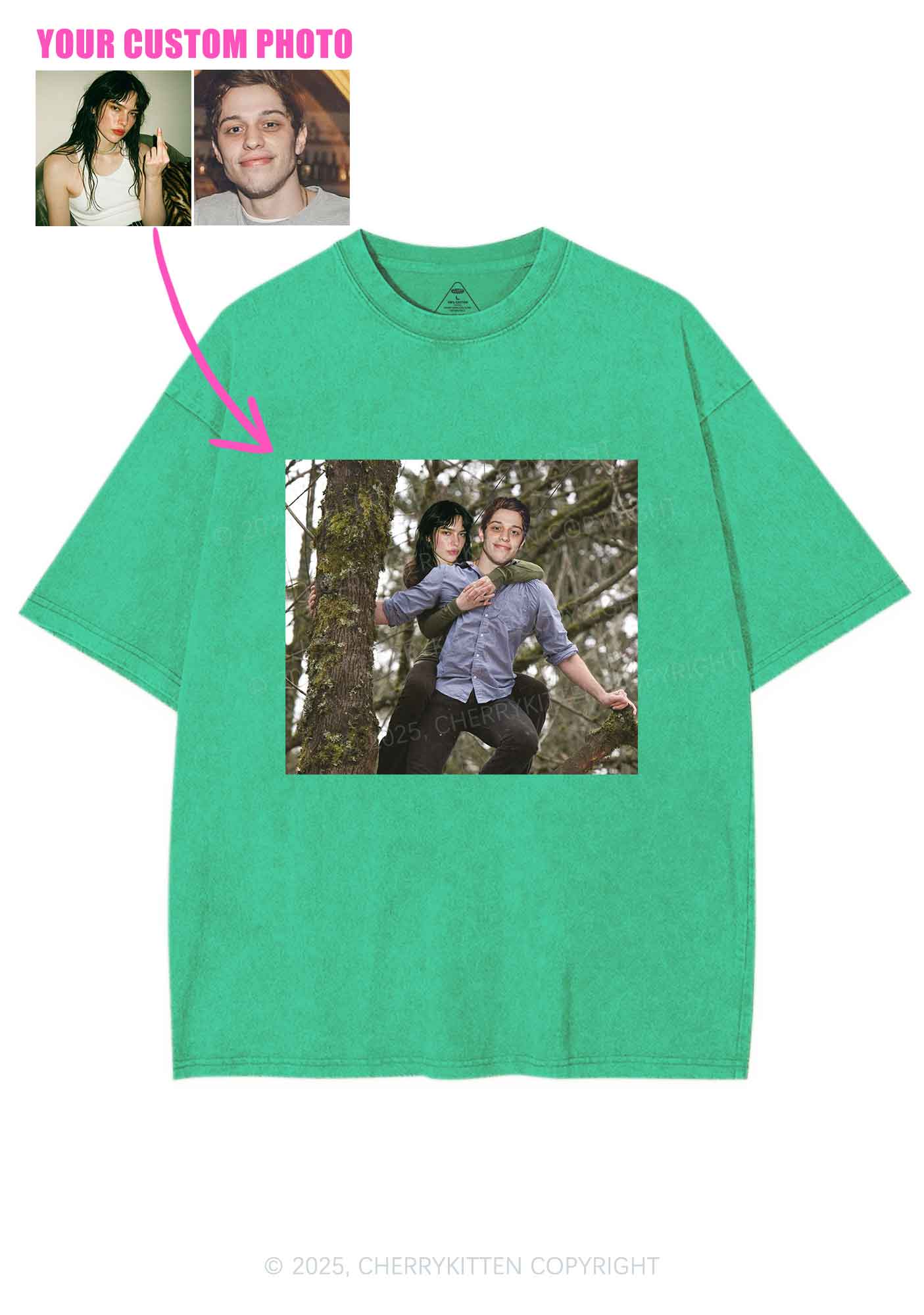 Custom Couple Face Y2K Shirts Washed Tee Cherrykitten - Image 9