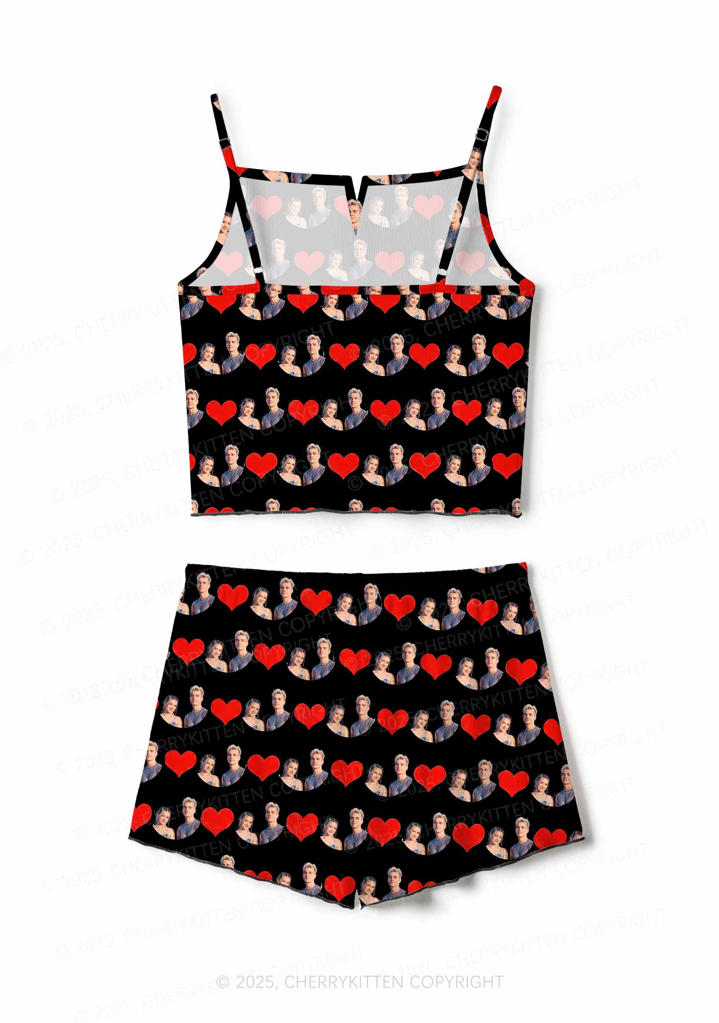 Custom Couple Photo Valentine's Day Y2K Print Cami Shorts Pajama Set Cherrykitten - Image 3