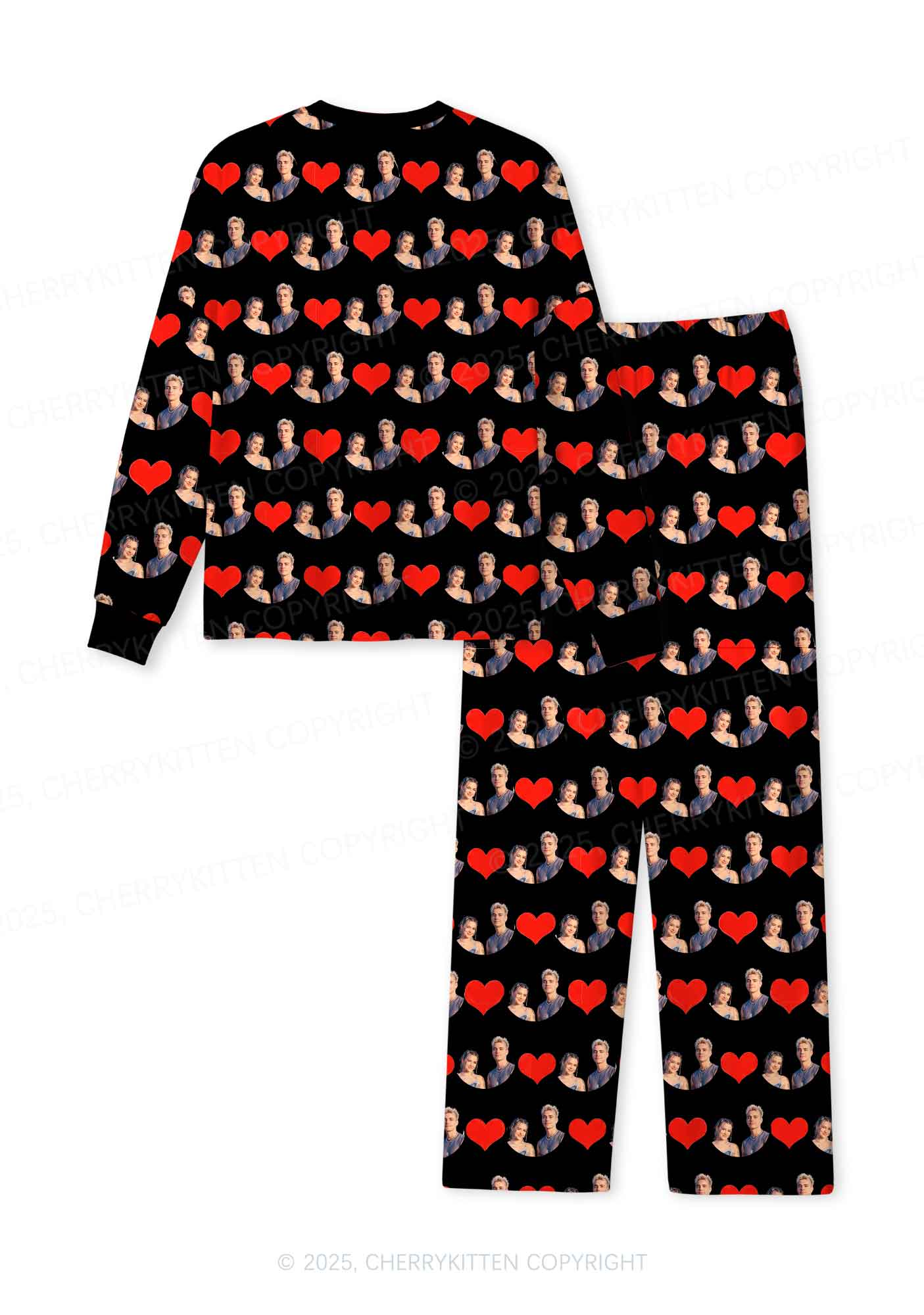 Custom Couple Photo Valentine's Day Y2K Print Long Sleeve Pajama Set Cherrykitten - Image 3