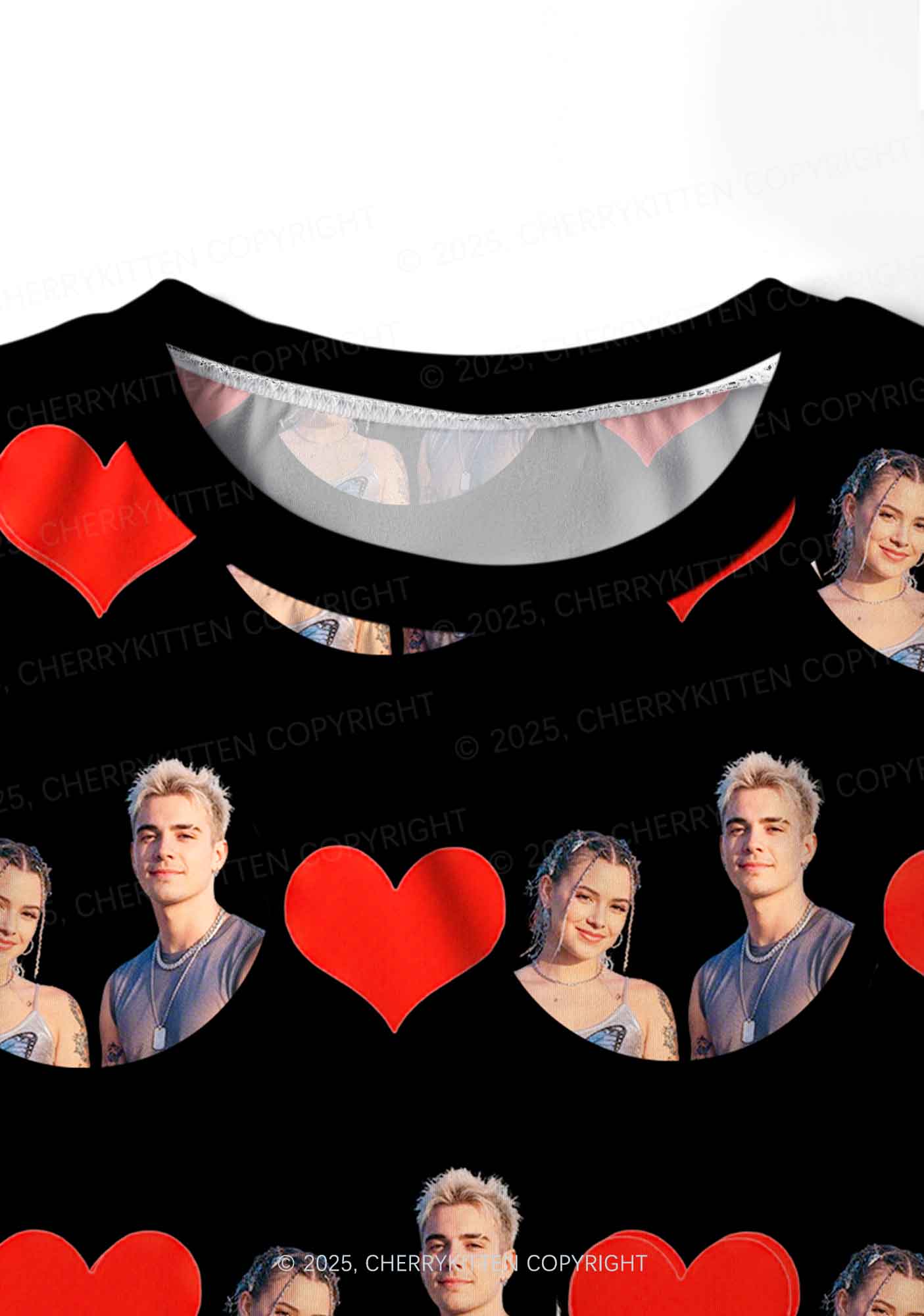 Custom Couple Photo Valentine's Day Y2K Print Long Sleeve Pajama Set Cherrykitten - Image 4