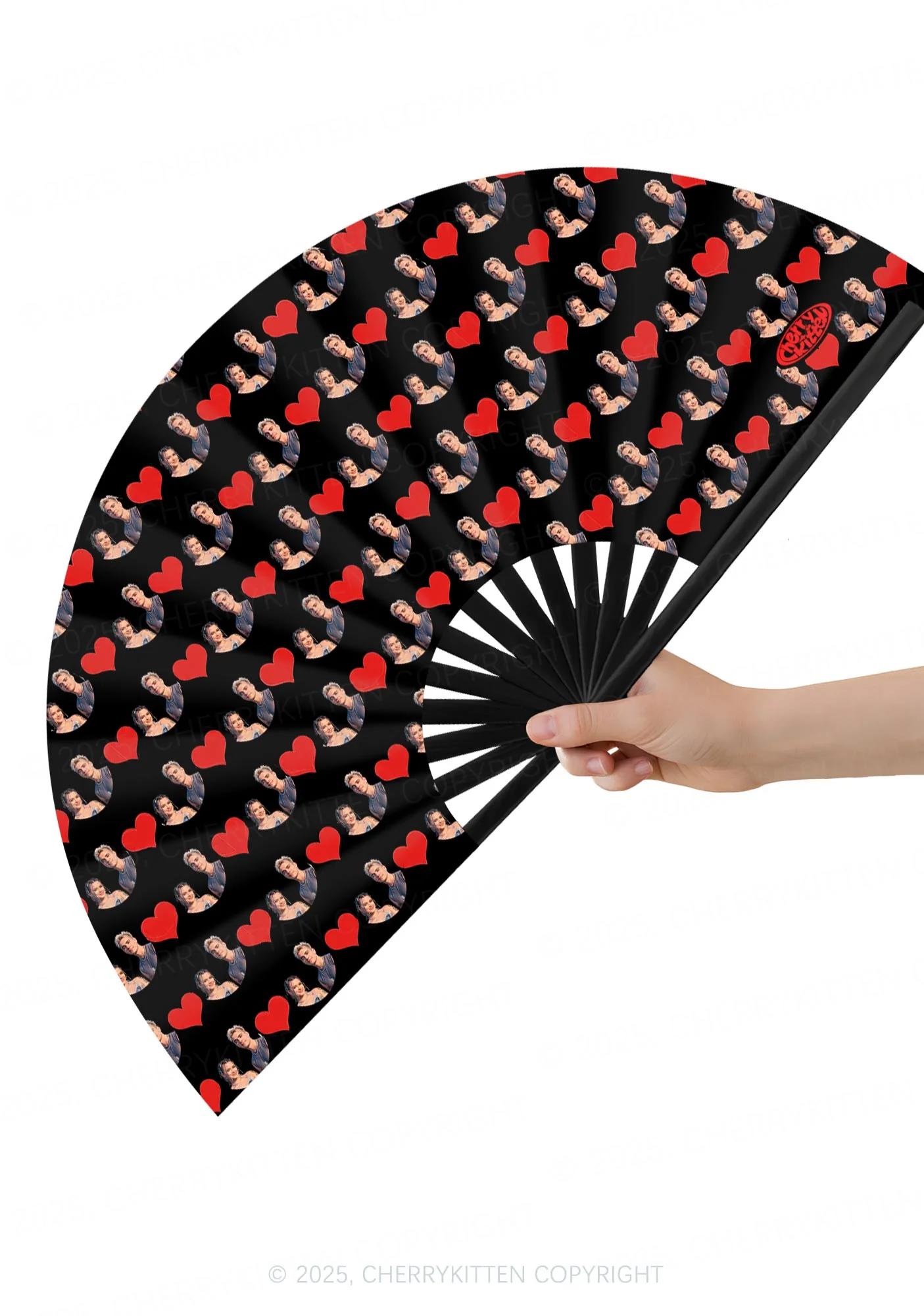 Custom Couple Photo Valentine's Day Y2K Rave Hand Fan Cherrykitten - Image 3