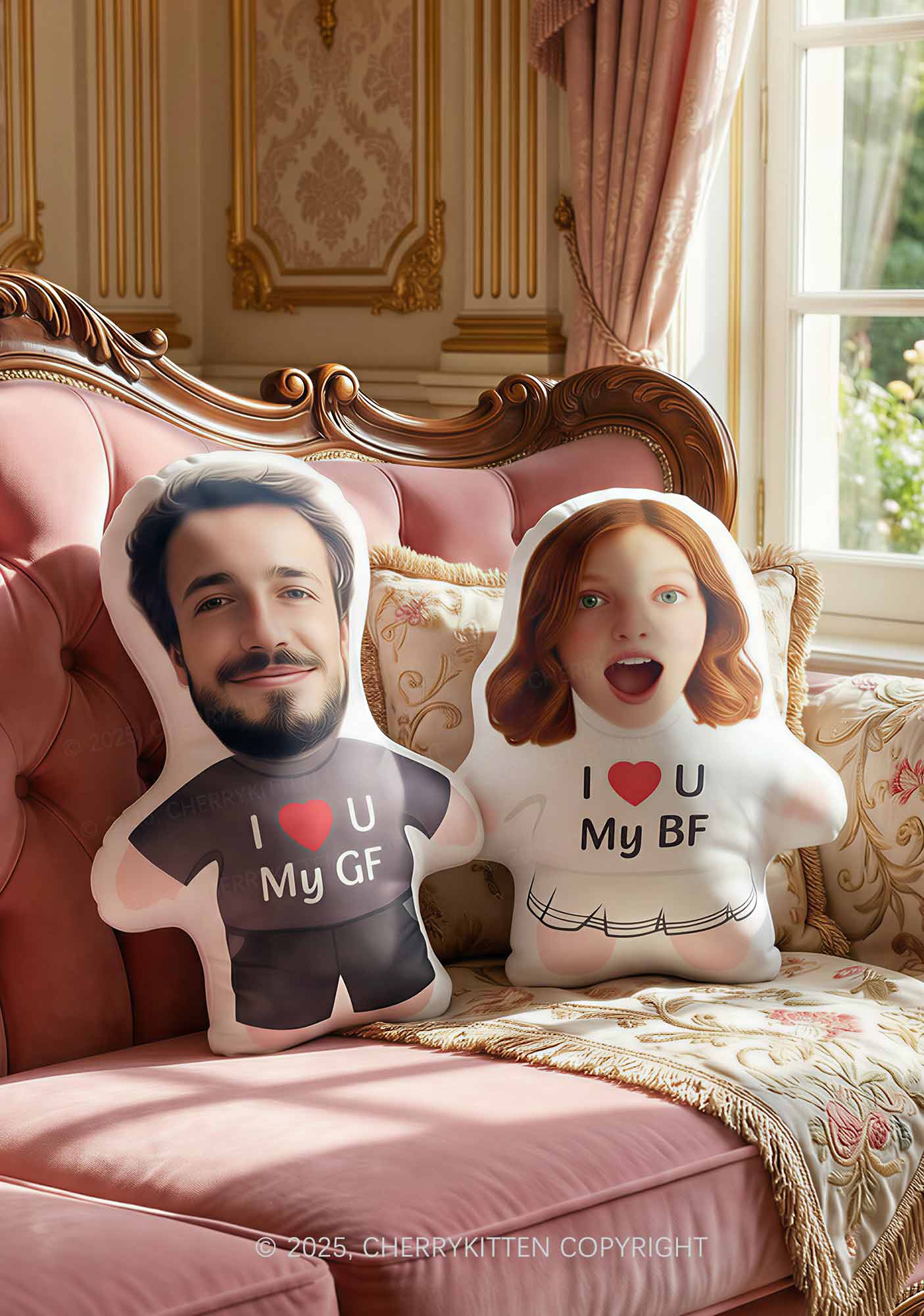 Custom Couple Photo Y2K Ugly Pillow Cherrykitten - Image 3