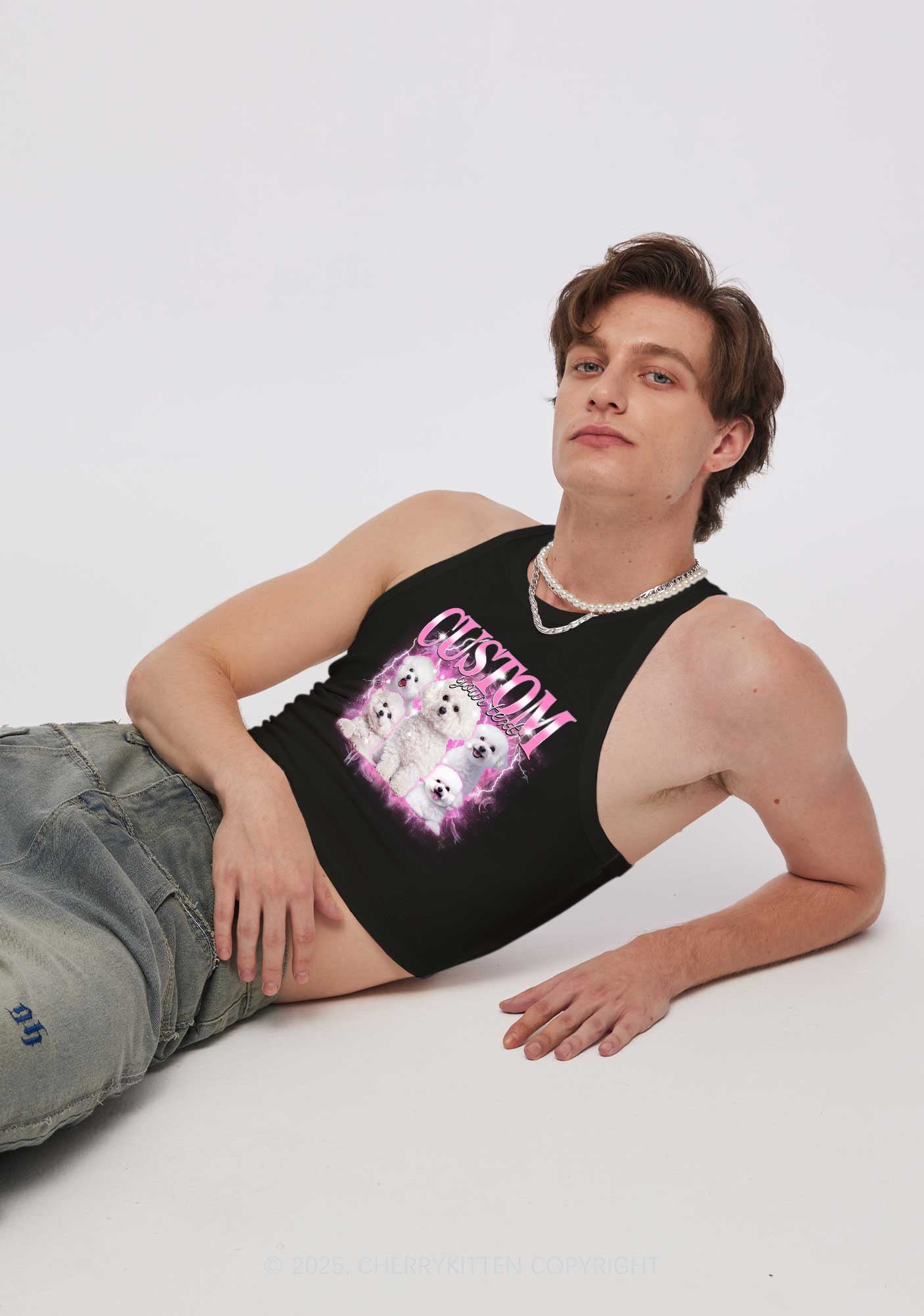 Custom Cute Puppy Photo Y2K Crop Tank Top Cherrykitten - Image 2