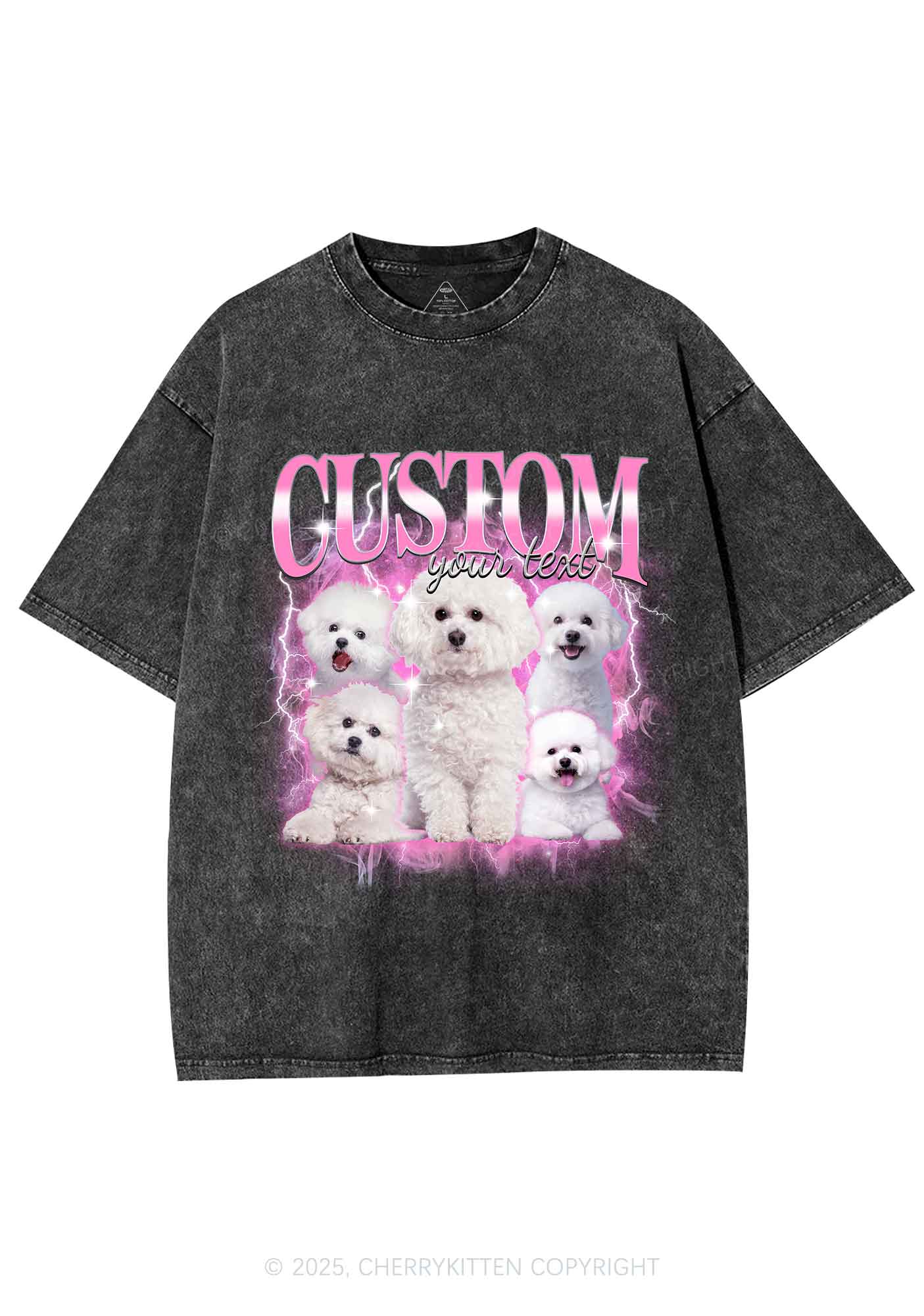 Custom Cute Puppy Photo Y2K Shirts Washed Tee Cherrykitten - Image 3