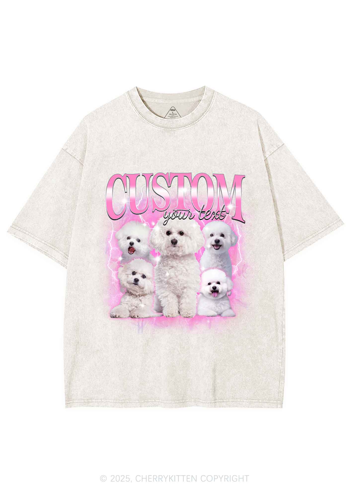 Custom Cute Puppy Photo Y2K Shirts Washed Tee Cherrykitten - Image 4