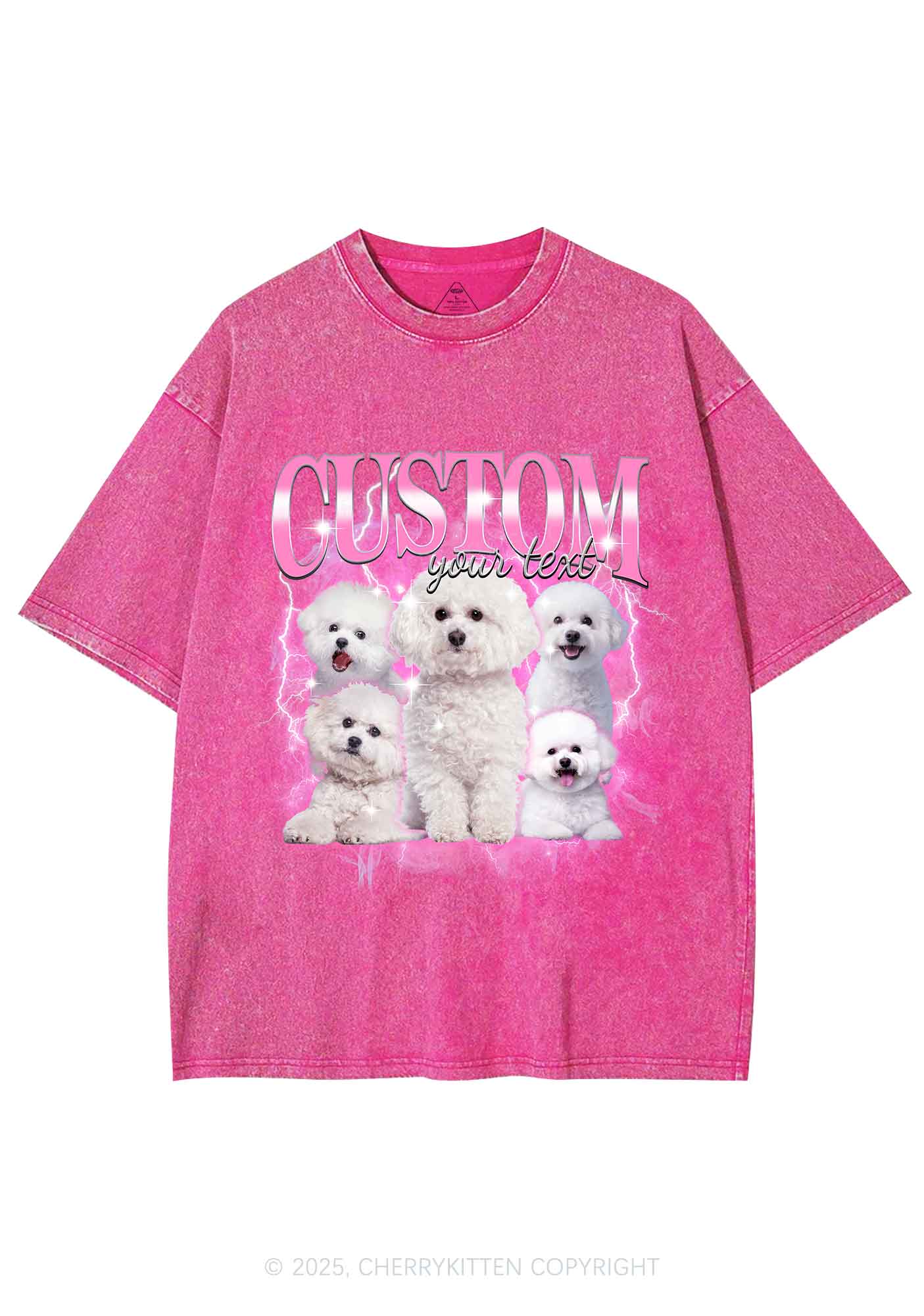Custom Cute Puppy Photo Y2K Shirts Washed Tee Cherrykitten - Image 5