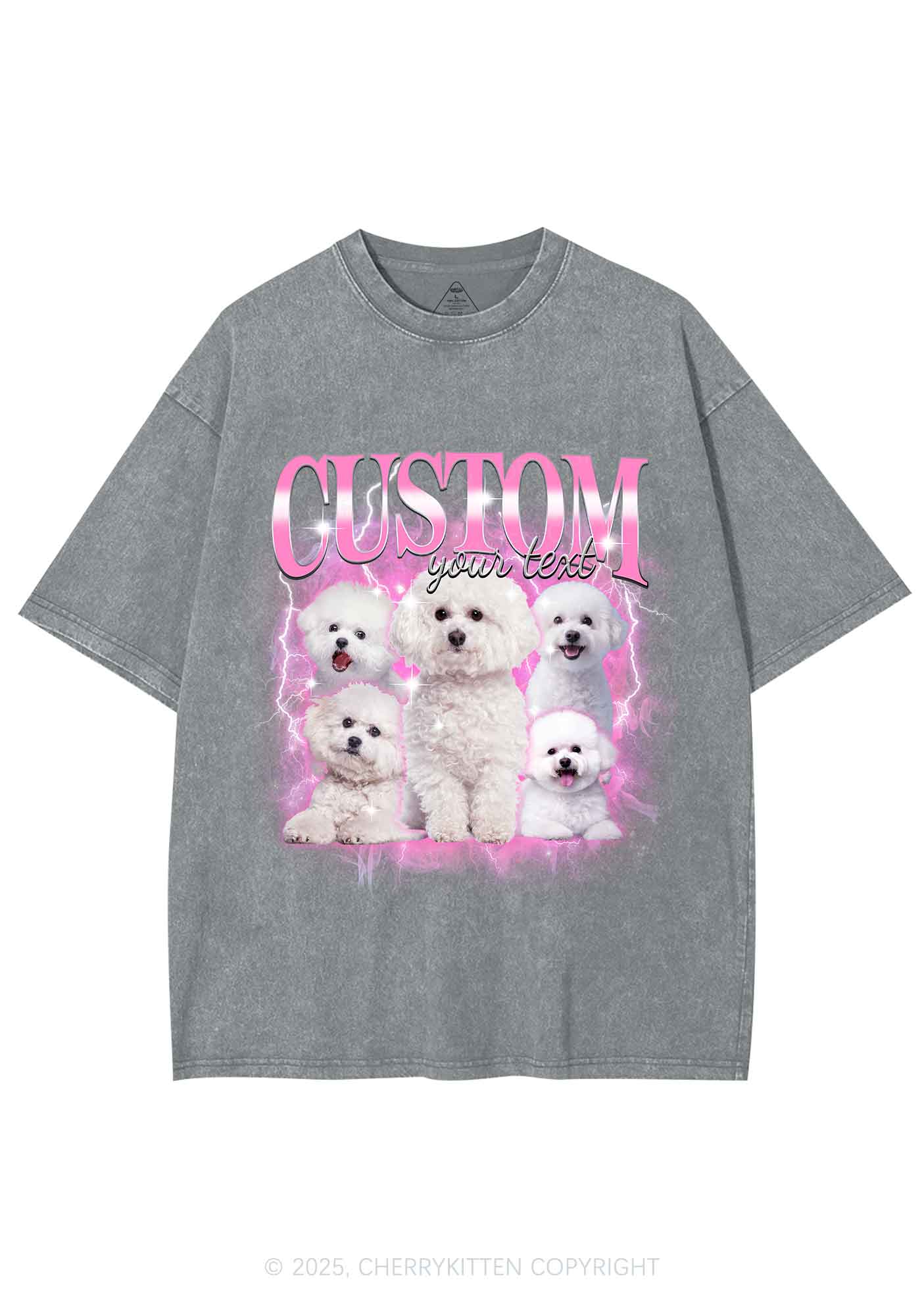 Custom Cute Puppy Photo Y2K Shirts Washed Tee Cherrykitten - Image 6
