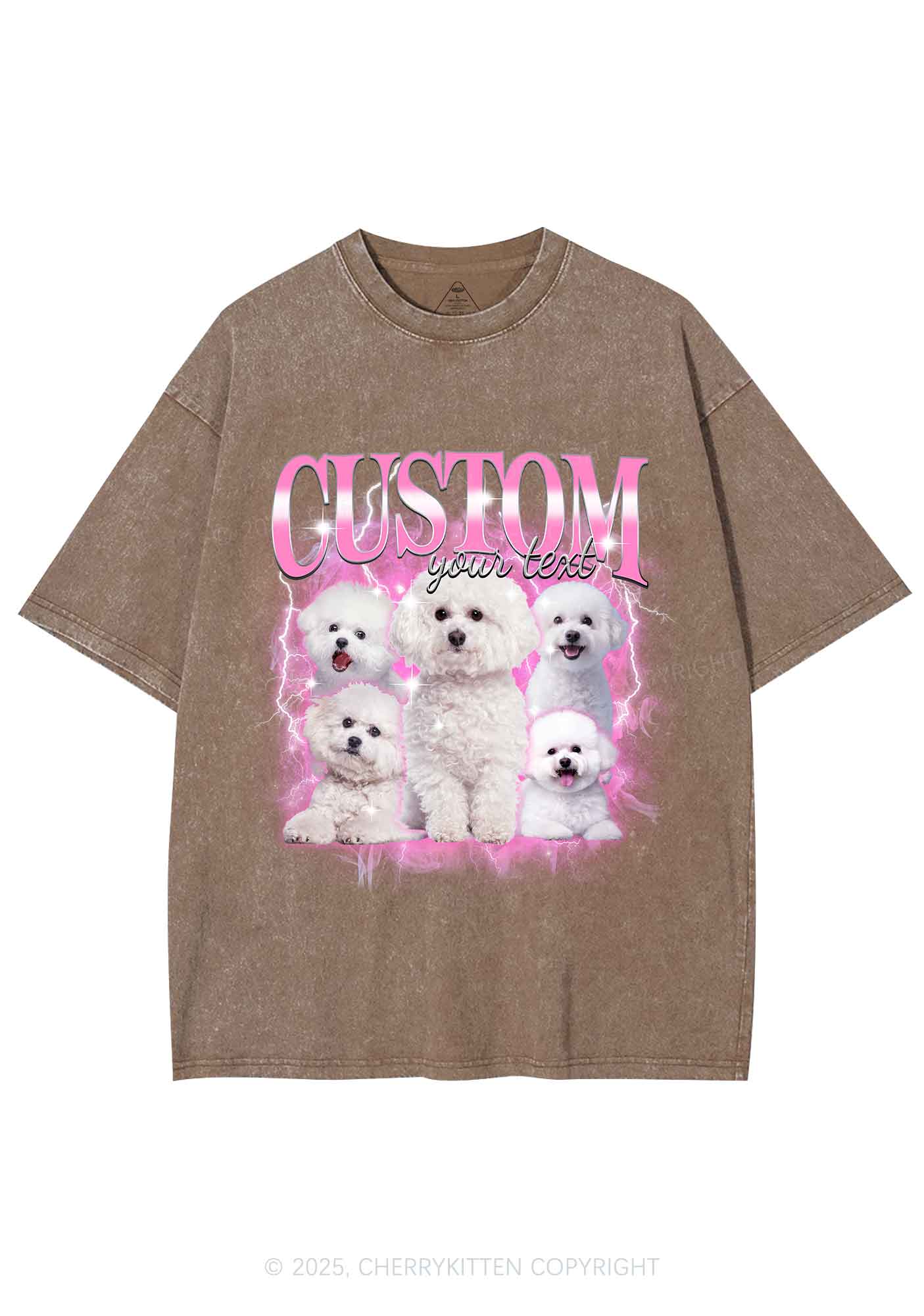 Custom Cute Puppy Photo Y2K Shirts Washed Tee Cherrykitten - Image 7