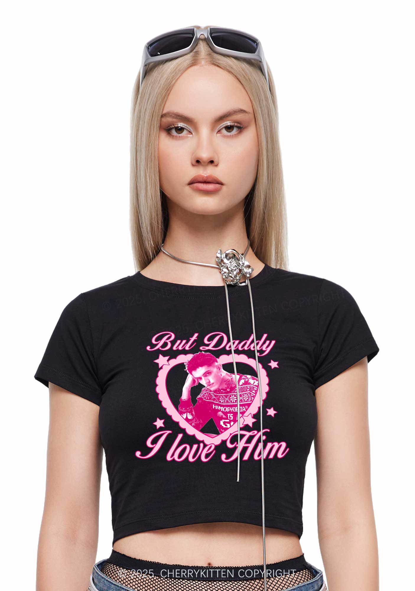 Custom Daddy I love Him Y2K Baby Tee Cherrykitten - Image 2