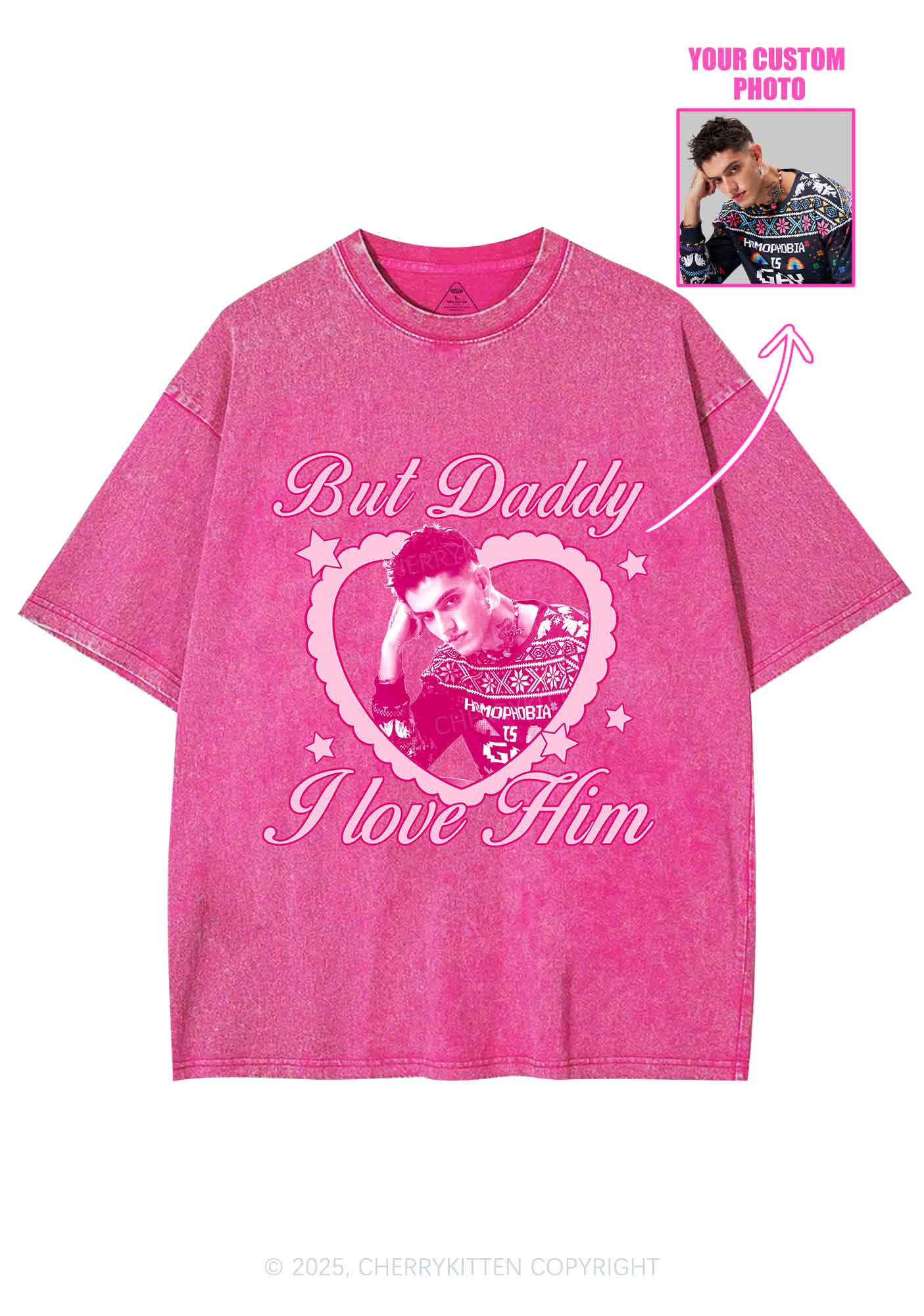 Custom Daddy I love Him Y2K Shirts Washed Tee Cherrykitten - Image 3