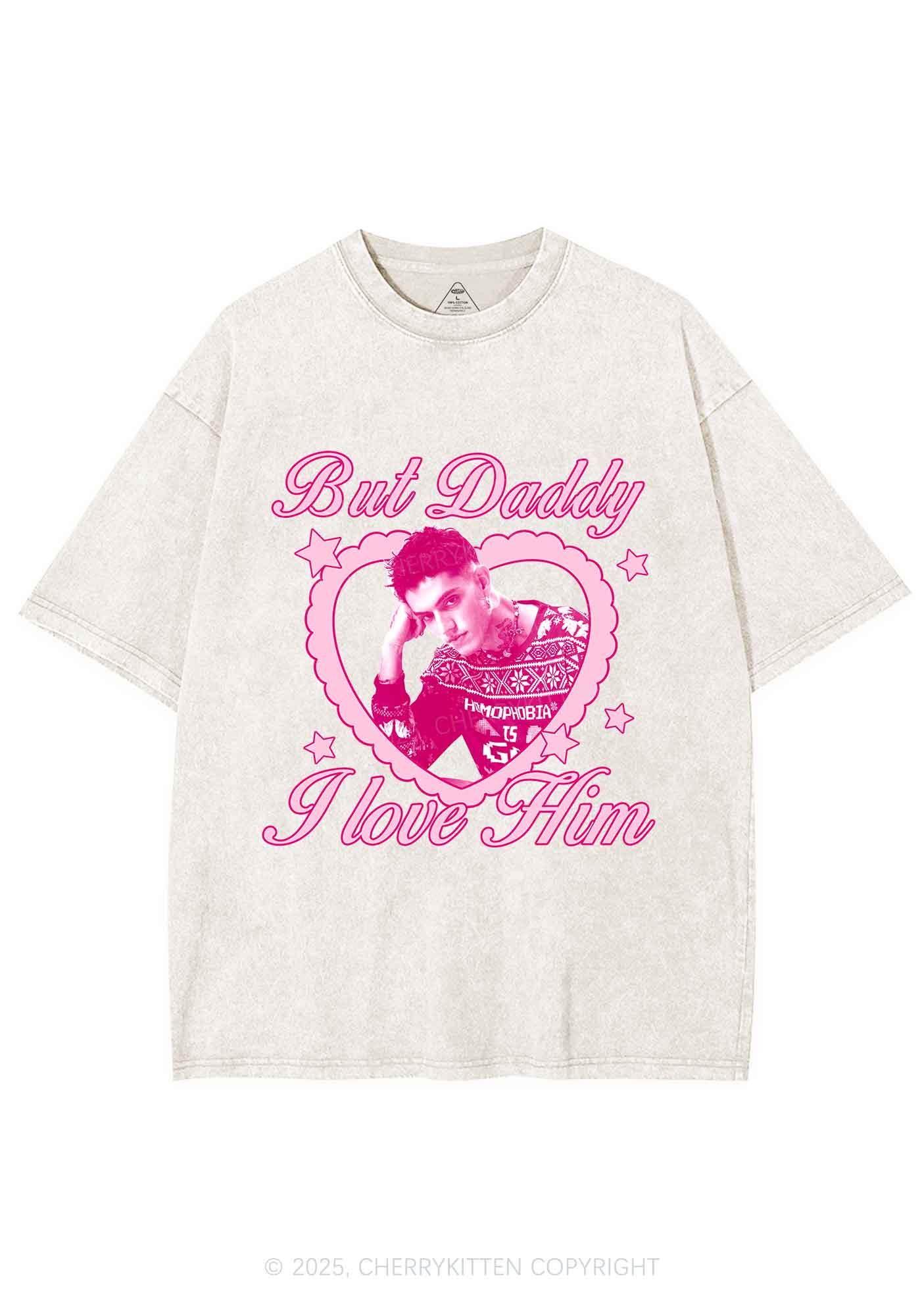 Custom Daddy I love Him Y2K Shirts Washed Tee Cherrykitten - Image 4