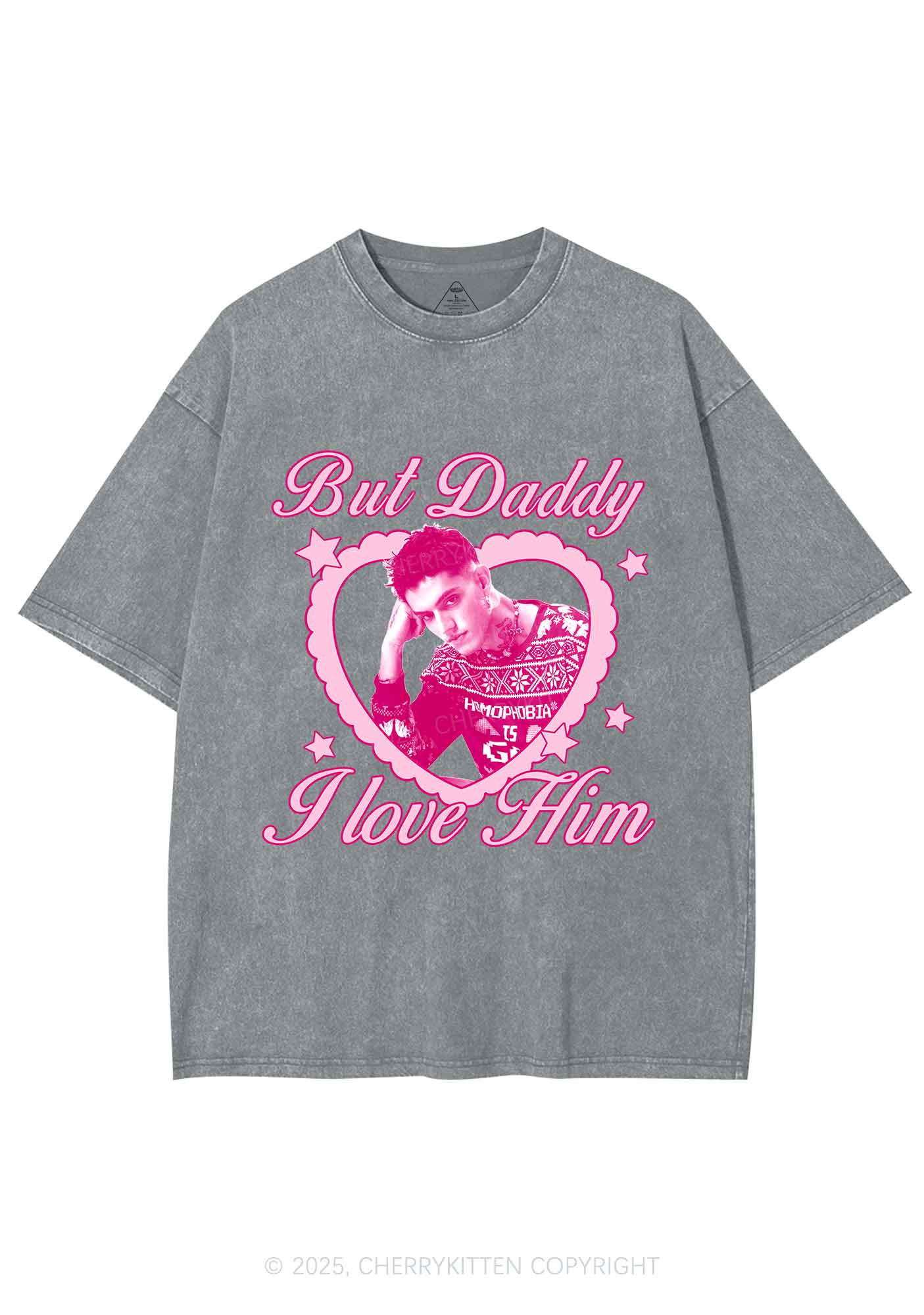 Custom Daddy I love Him Y2K Shirts Washed Tee Cherrykitten - Image 6