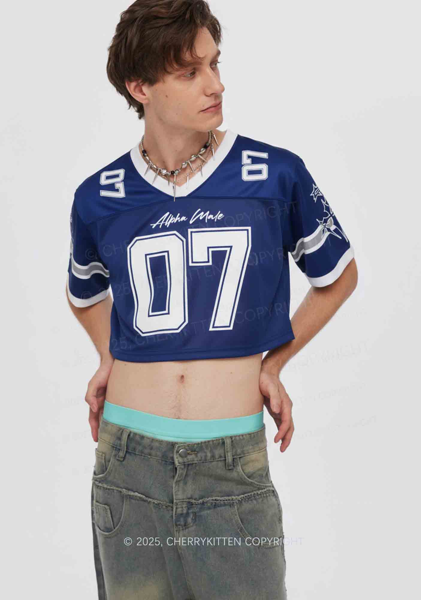 Custom Dark Blue Alpha Male Y2K Crop Sport Jersey Shirts Cherrykitten - Image 2