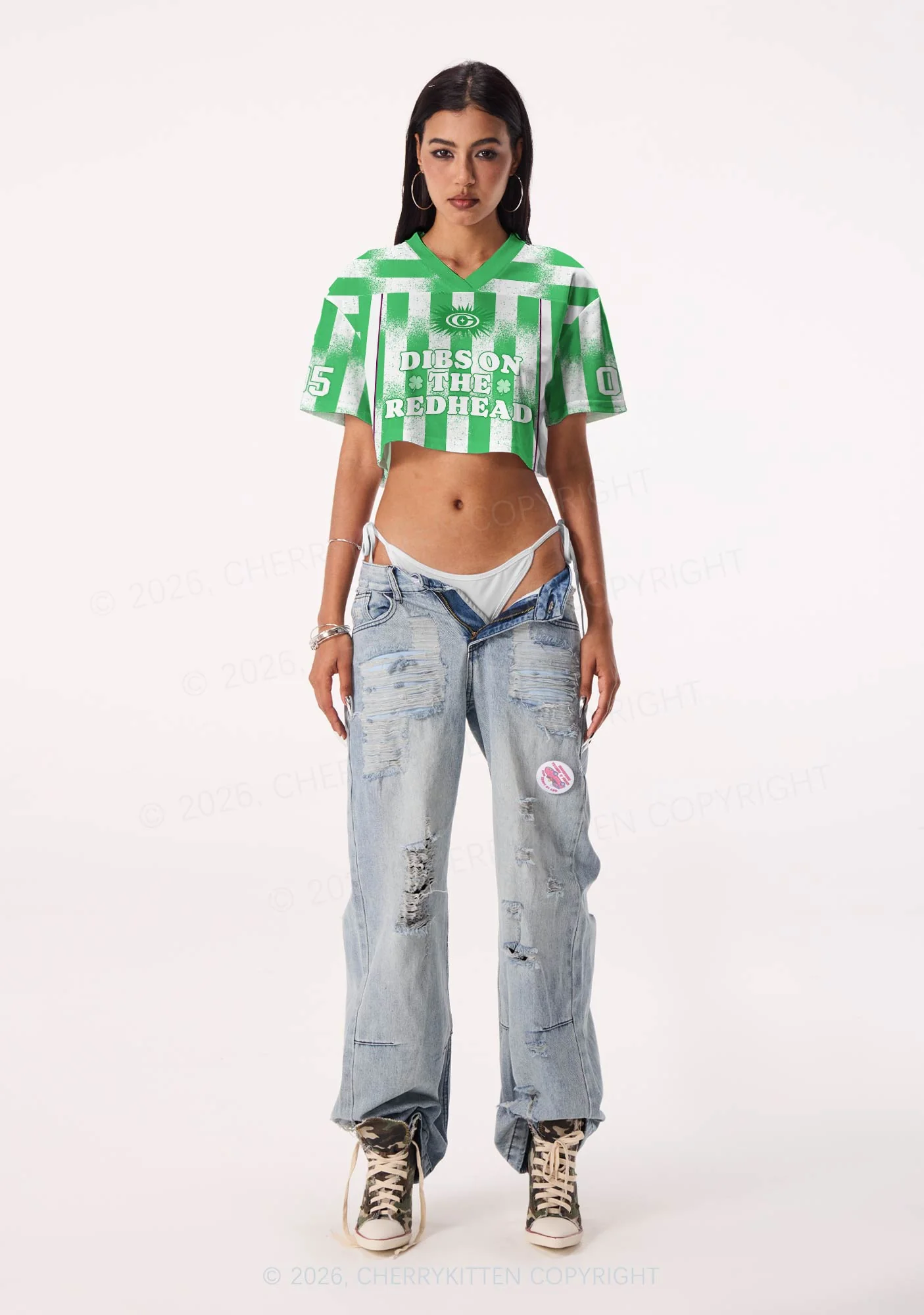 Custom Dibs On The Redhead St Patricks Y2K Crop Sport Jersey Shirts Cherrykitten - Image 2