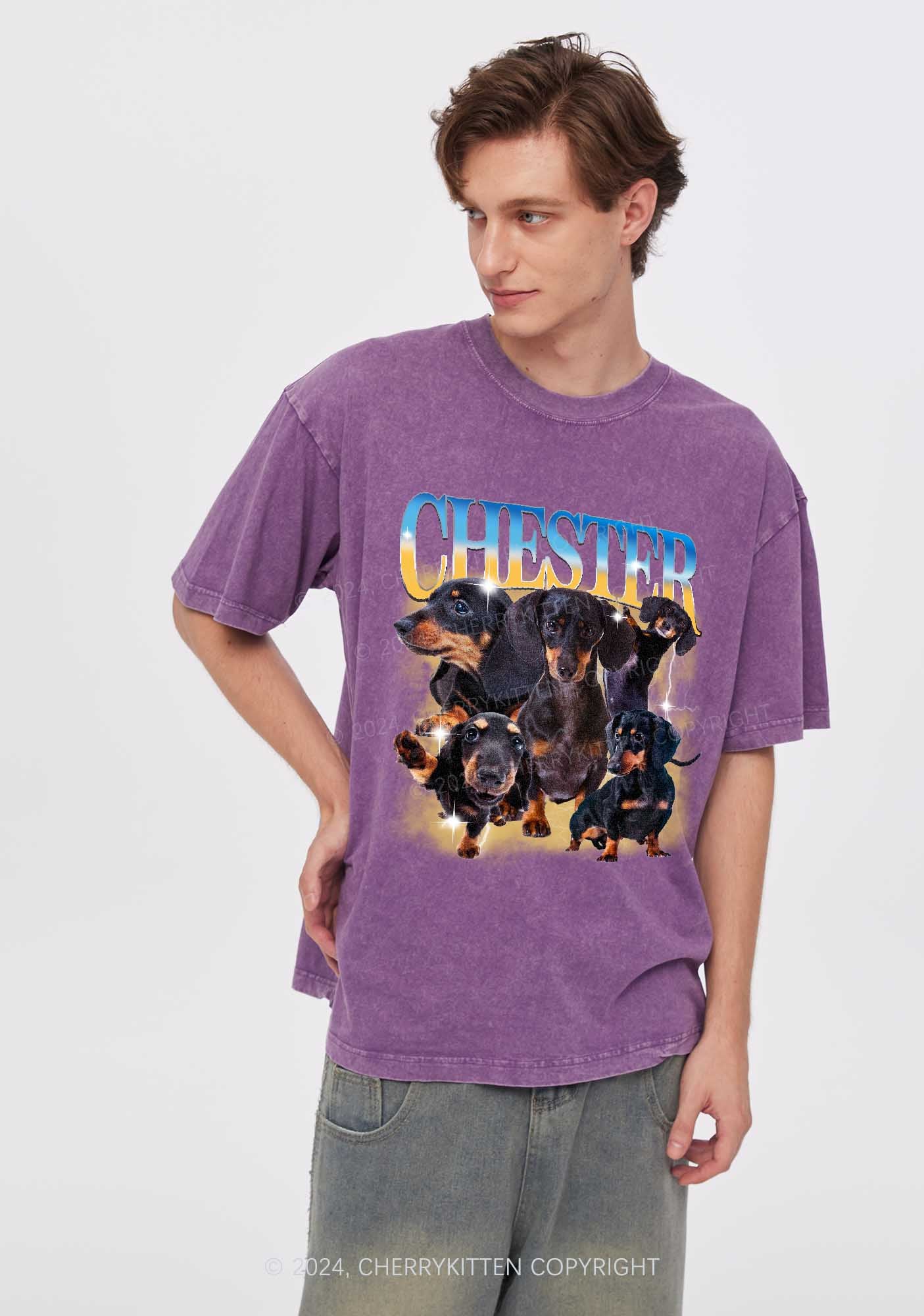 Custom Dog Photo Y2K Washed Tee Cherrykitten - Image 4