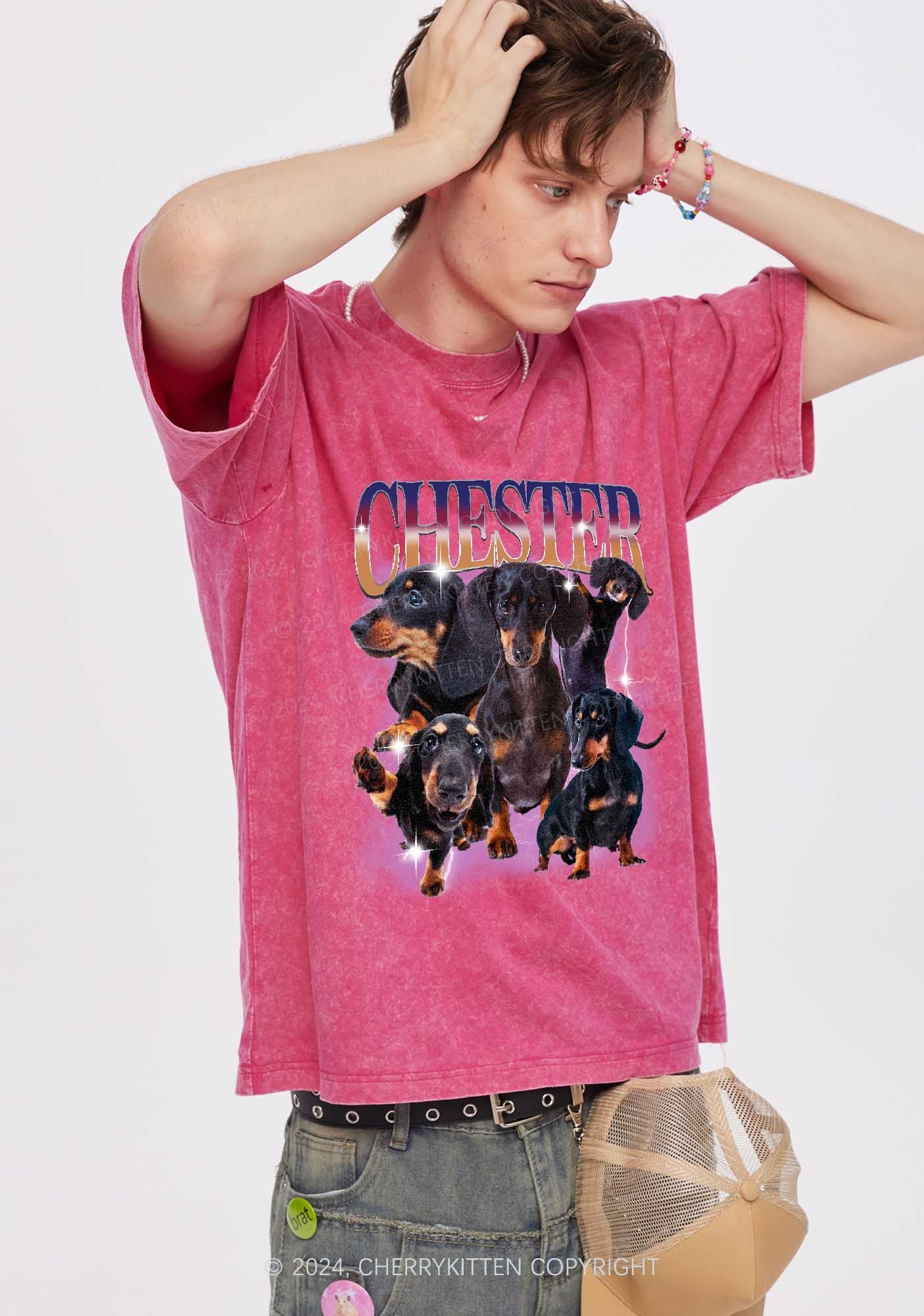 Custom Dog Photo Y2K Washed Tee Cherrykitten - Image 5