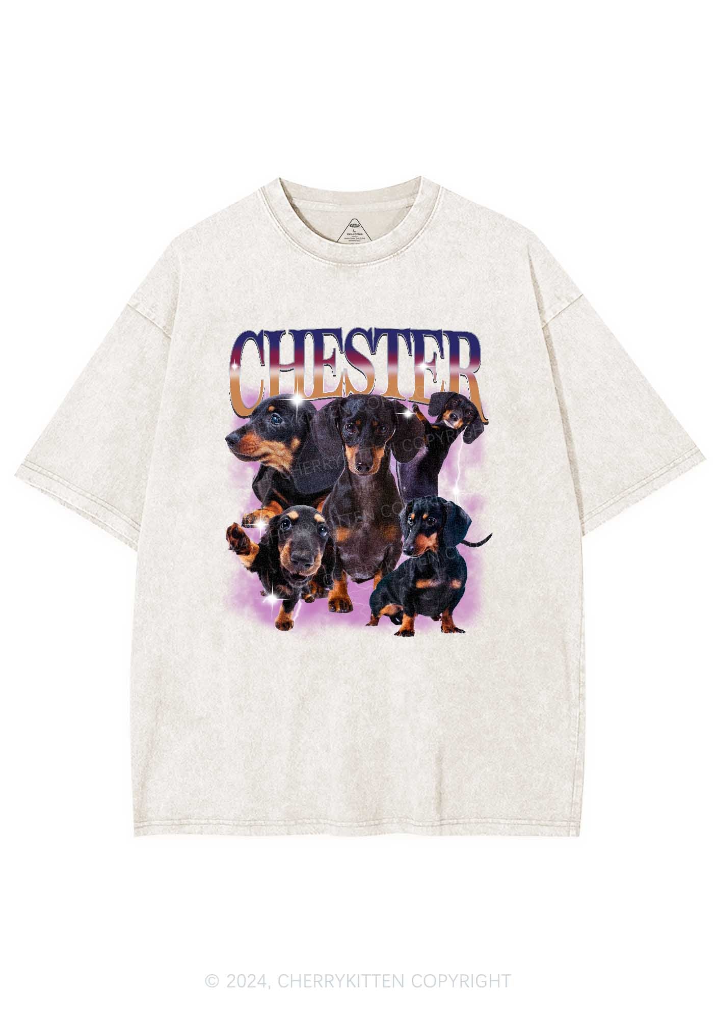Custom Dog Photo Y2K Washed Tee Cherrykitten - Image 7