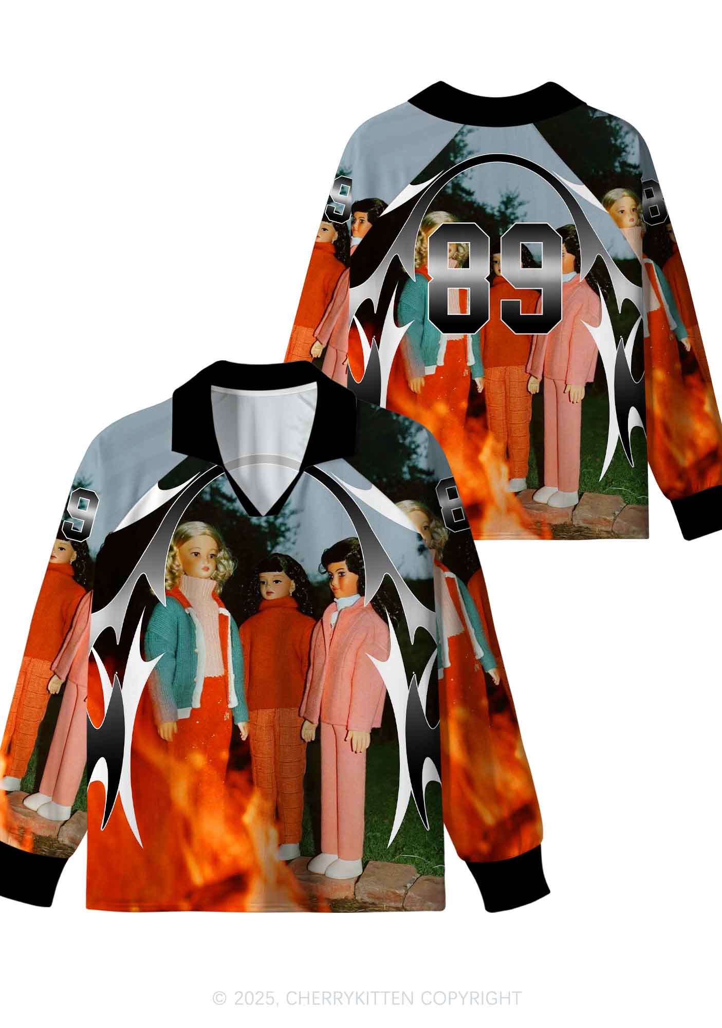 Custom Doll Flame Y2K Long Sleeve Sport Jersey Shirts Cherrykitten - Image 3