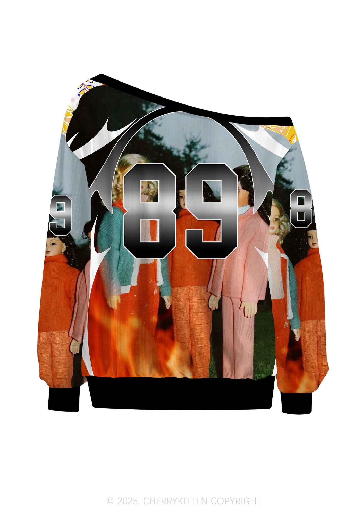 Custom Doll Flame Y2K Off Shoulder Long Sleeve Sport Jersey Shirts Cherrykitten - Image 2