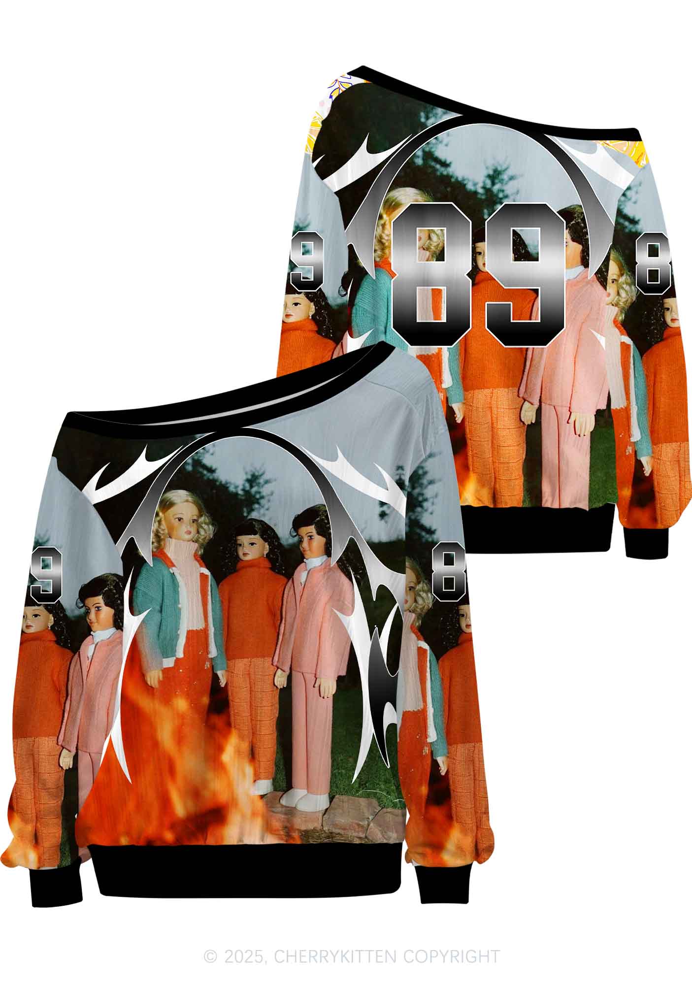 Custom Doll Flame Y2K Off Shoulder Long Sleeve Sport Jersey Shirts Cherrykitten - Image 3