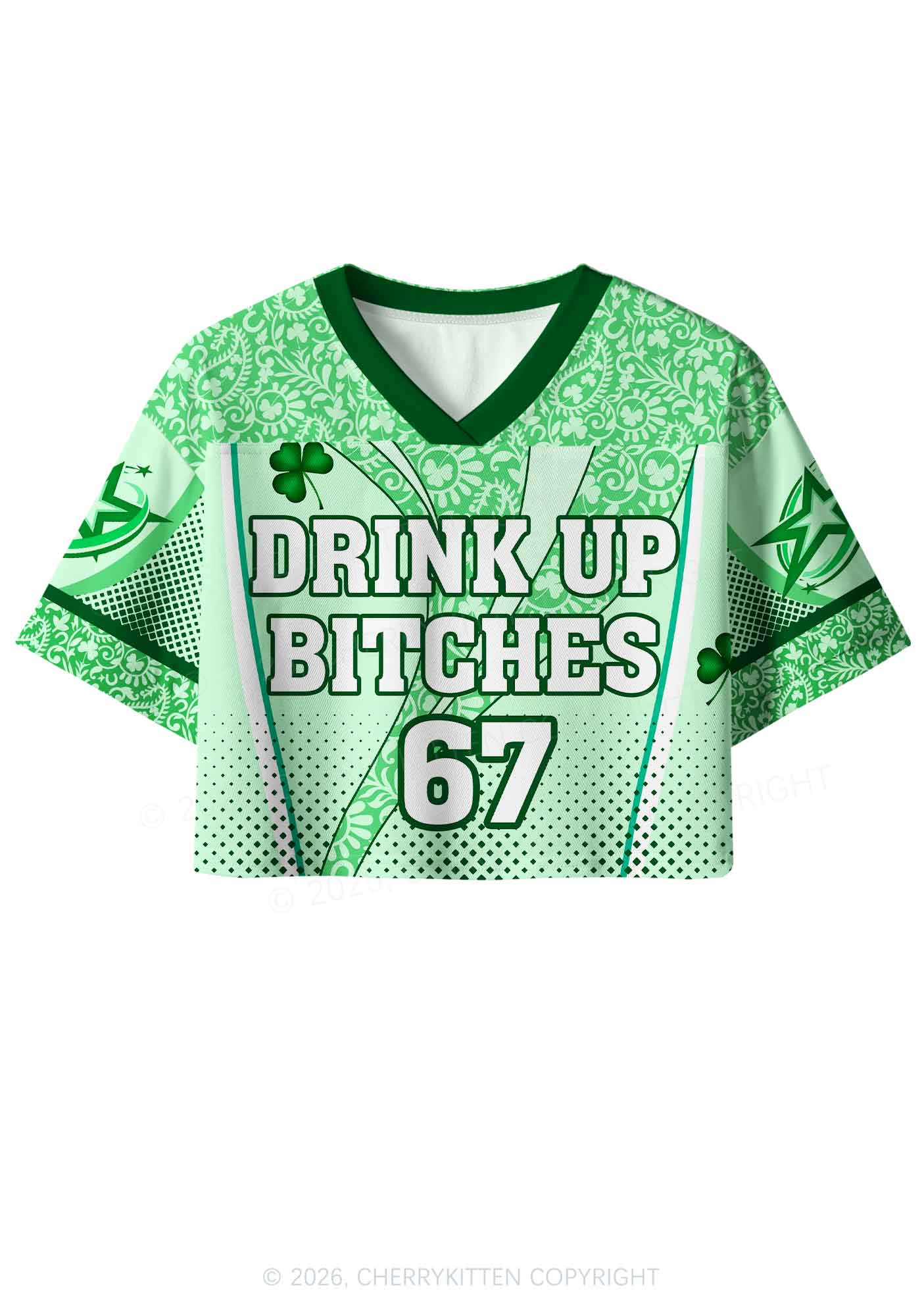 Custom Drink Up Bxxches St Patricks Y2K Crop Sport Jersey Shirts Cherrykitten - Image 3