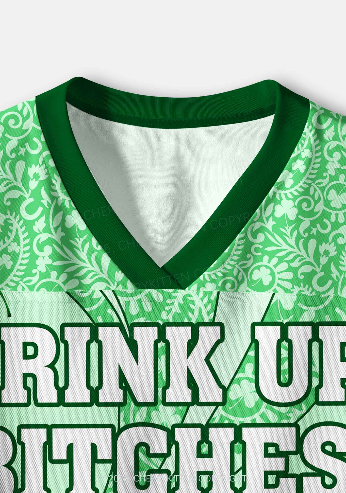 Custom Drink Up Bxxches St Patricks Y2K Crop Sport Jersey Shirts Cherrykitten - Image 5
