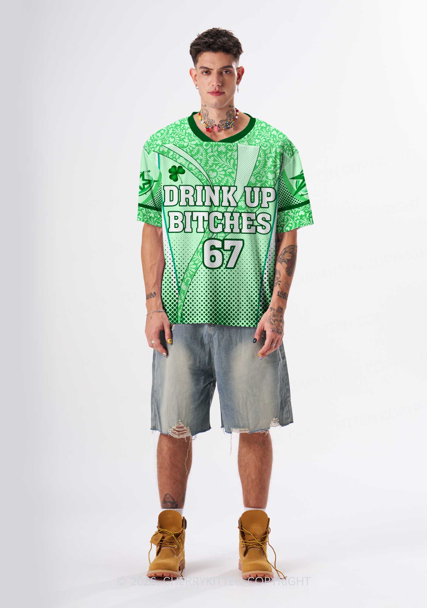 Custom Drink Up Bxxches St Patricks Y2K Sport Jersey Shirts Cherrykitten - Image 2