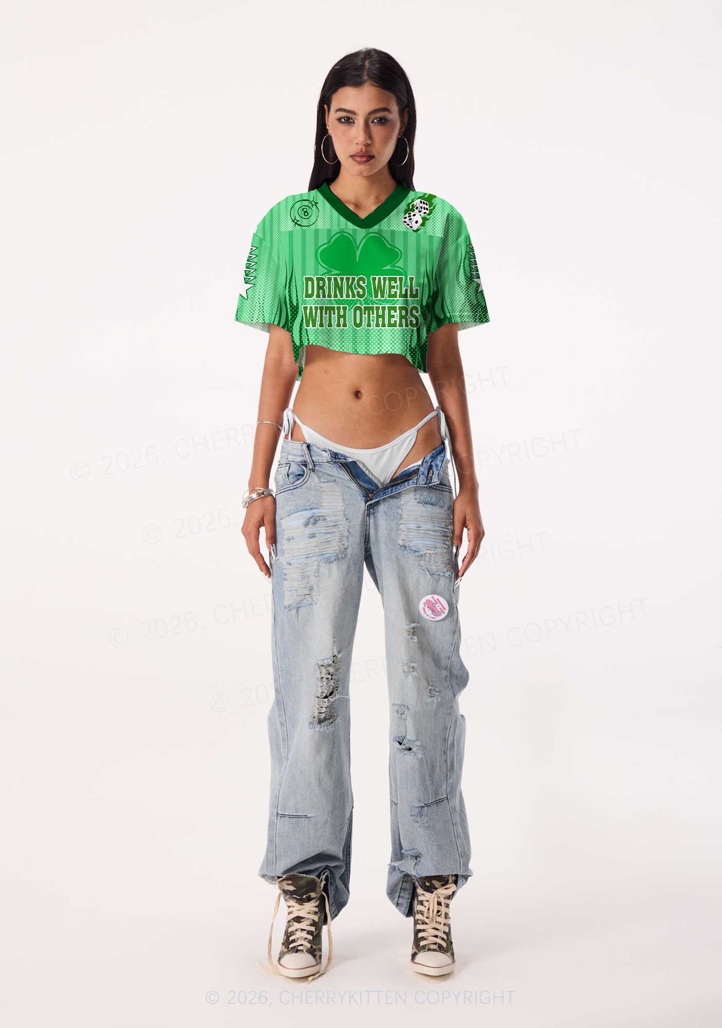 Custom Drinks Well With Others St Patricks Y2K Crop Sport Jersey Shirts Cherrykitten - Image 2