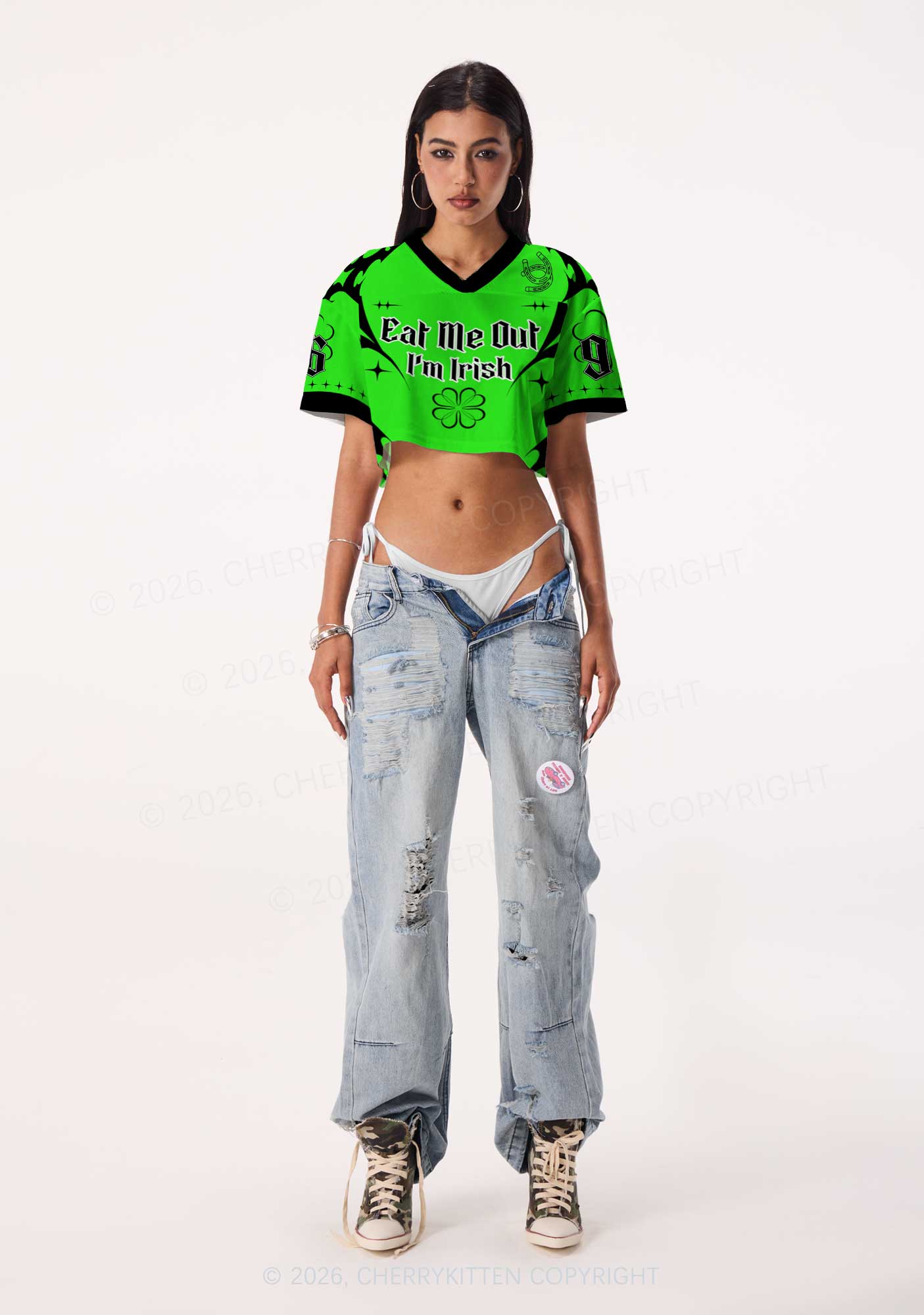 Custom Eat Me Out Im Irish St Patricks Y2K Crop Sport Jersey Shirts Cherrykitten - Image 2