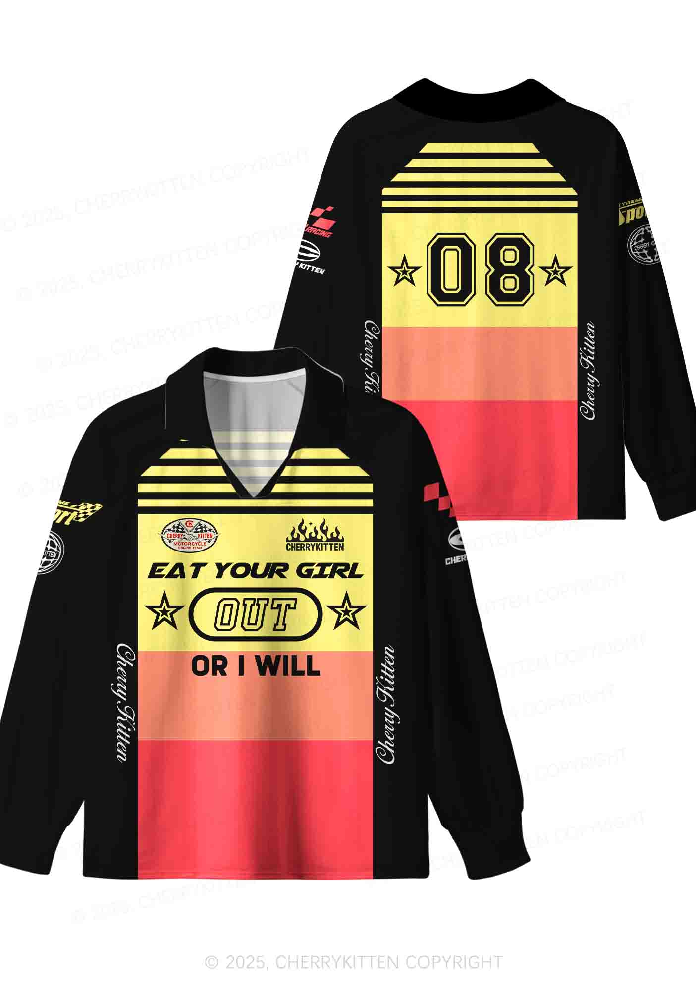 Custom Eat Your Girl Out Pride Y2K Sport Long Sleeve Jersey Shirts Cherrykitten - Image 3