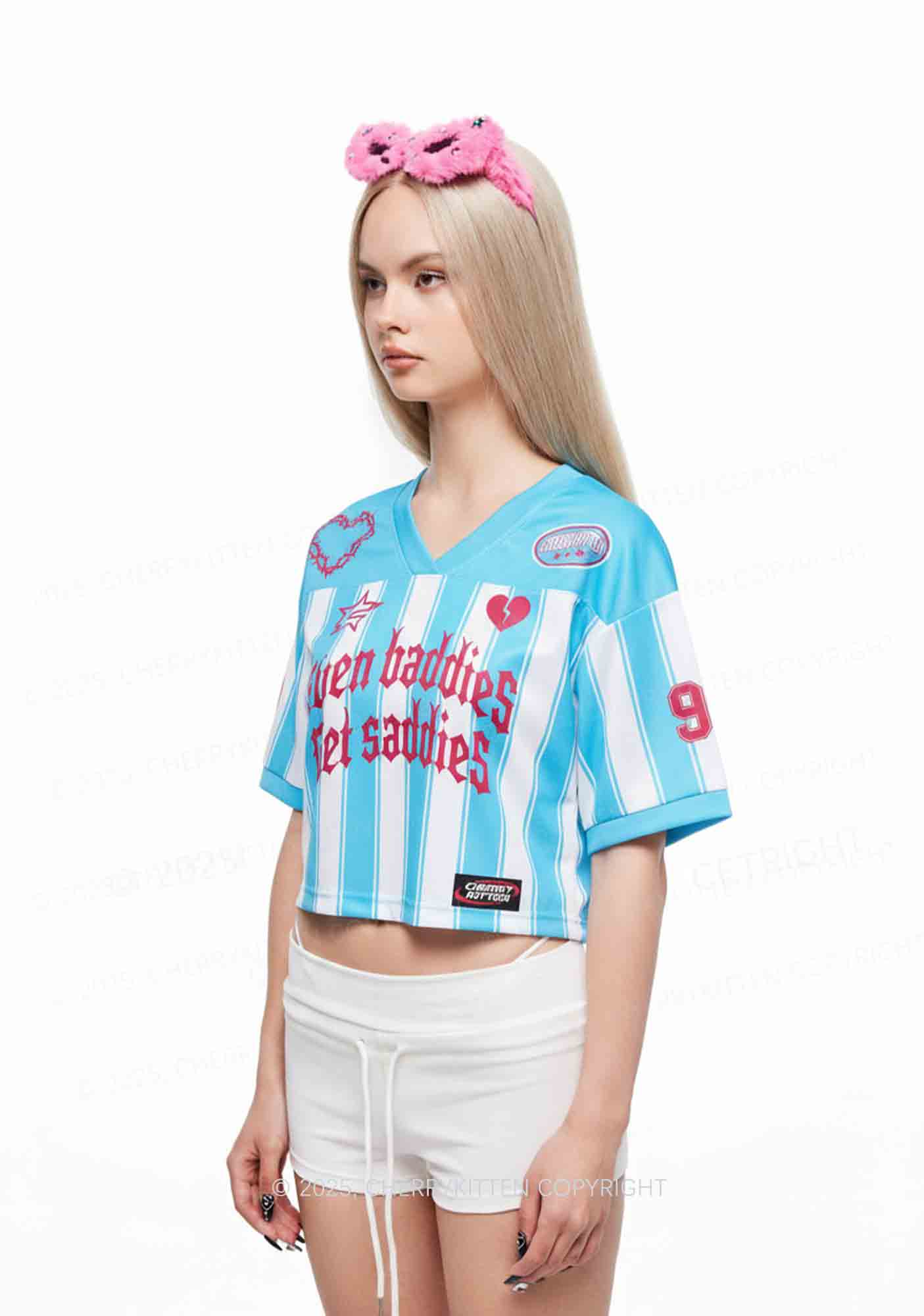 Custom Even Baddies Get Saddies Y2K Crop Sport Jersey Shirts Cherrykitten - Image 2