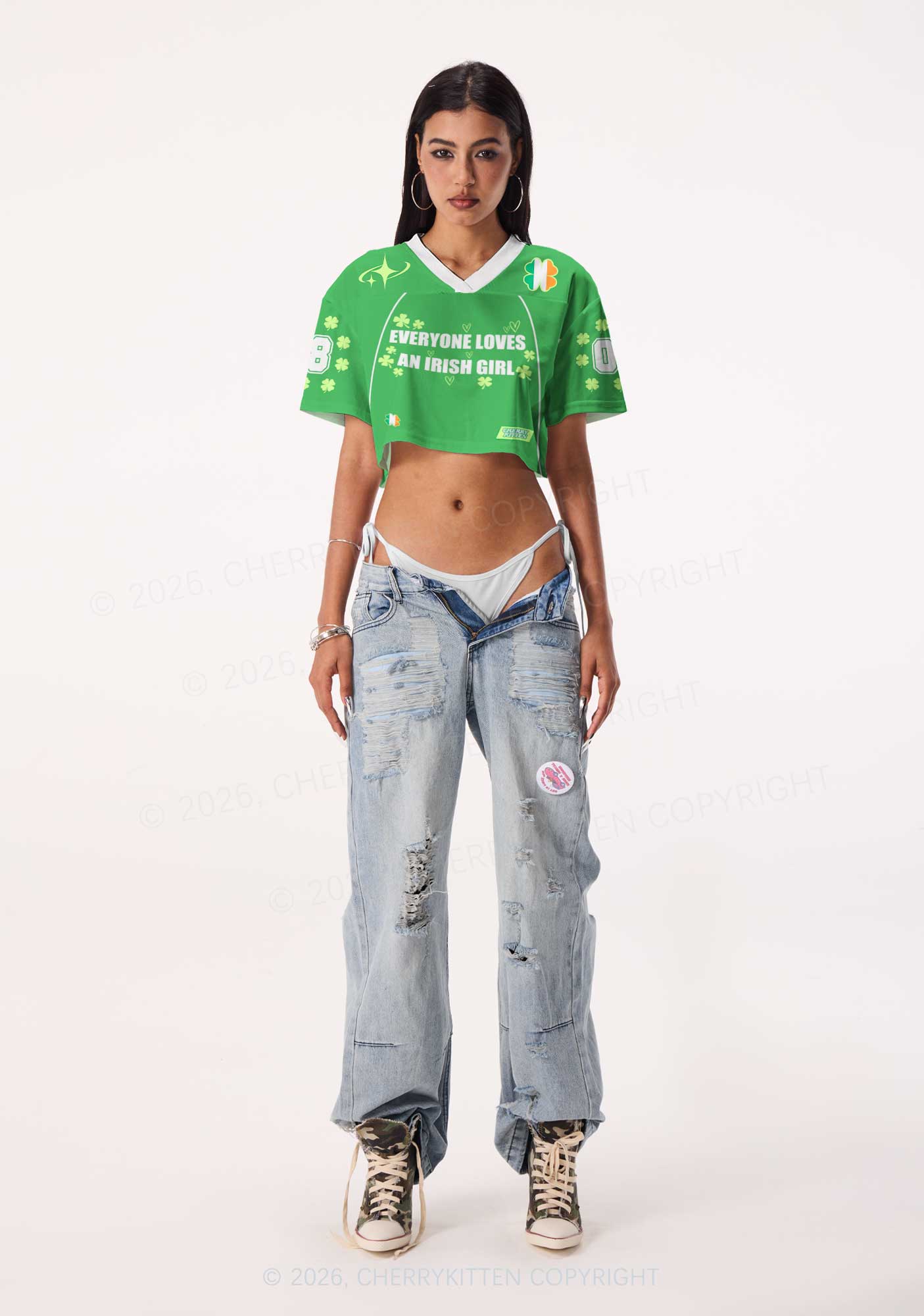 Custom Everyone Loves Irish Girl St Patricks Y2K Crop Sport Jersey Shirts Cherrykitten - Image 2