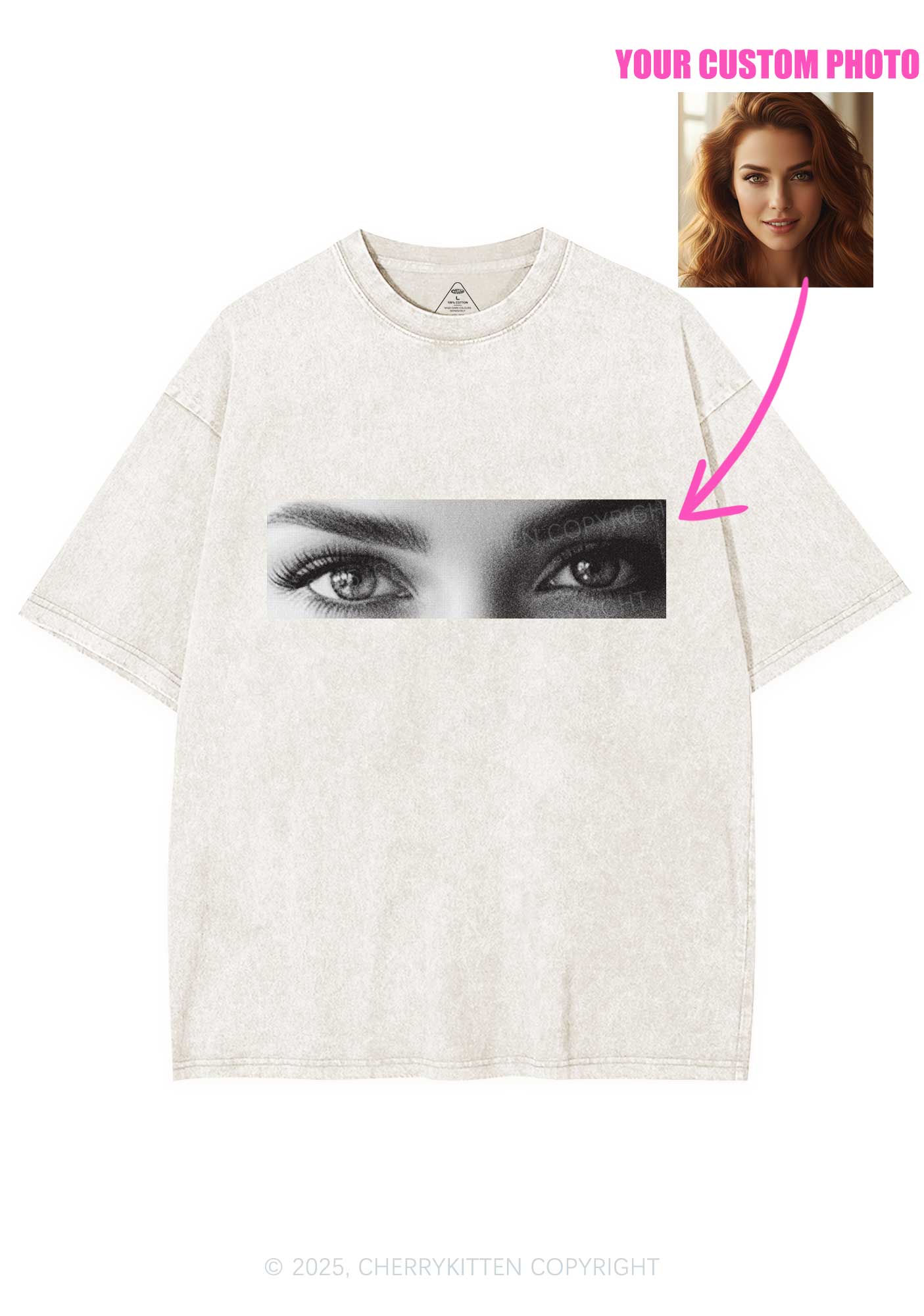 Custom Eyes Y2K Shirts Washed Tee Cherrykitten - Image 3