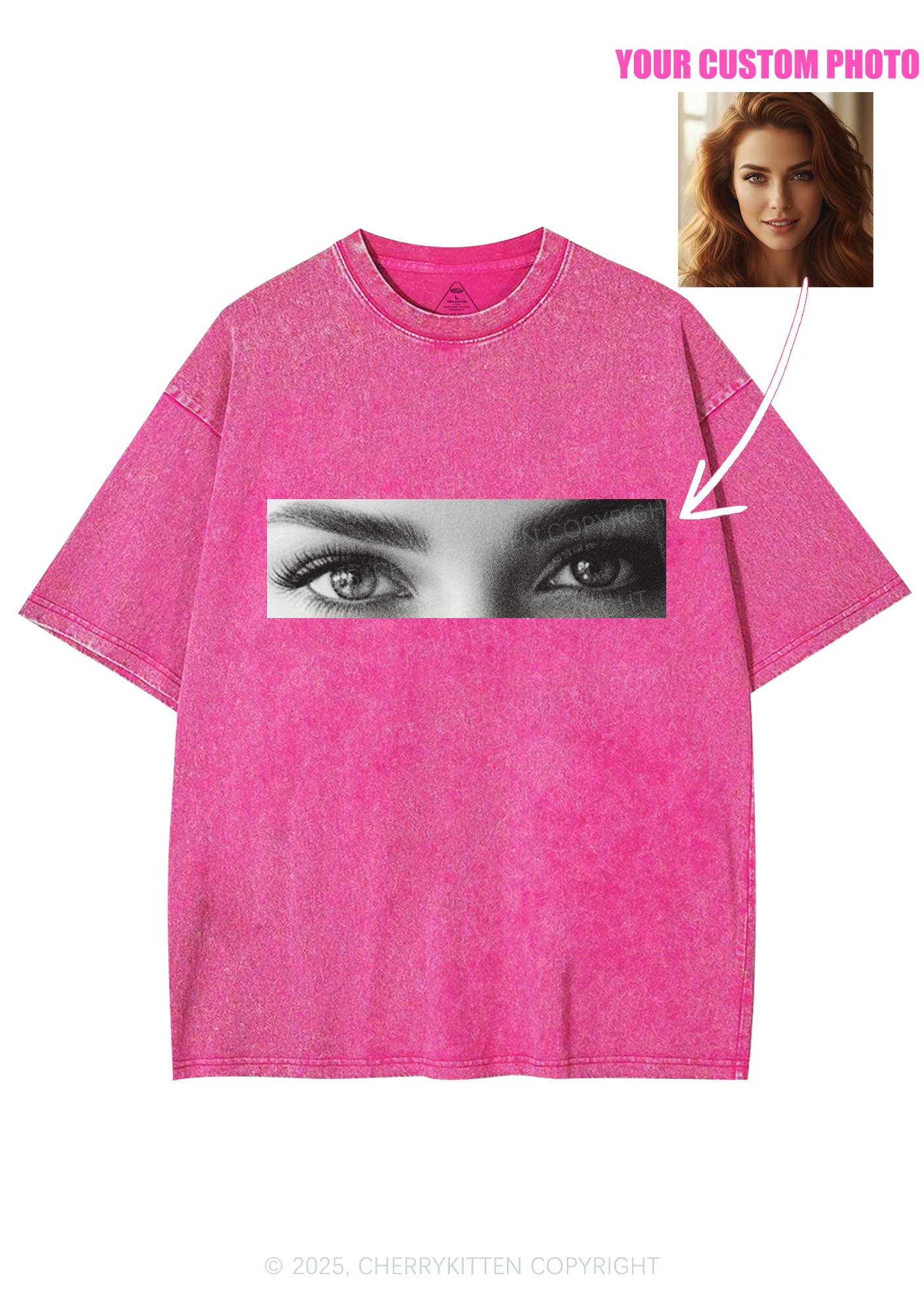 Custom Eyes Y2K Shirts Washed Tee Cherrykitten - Image 4