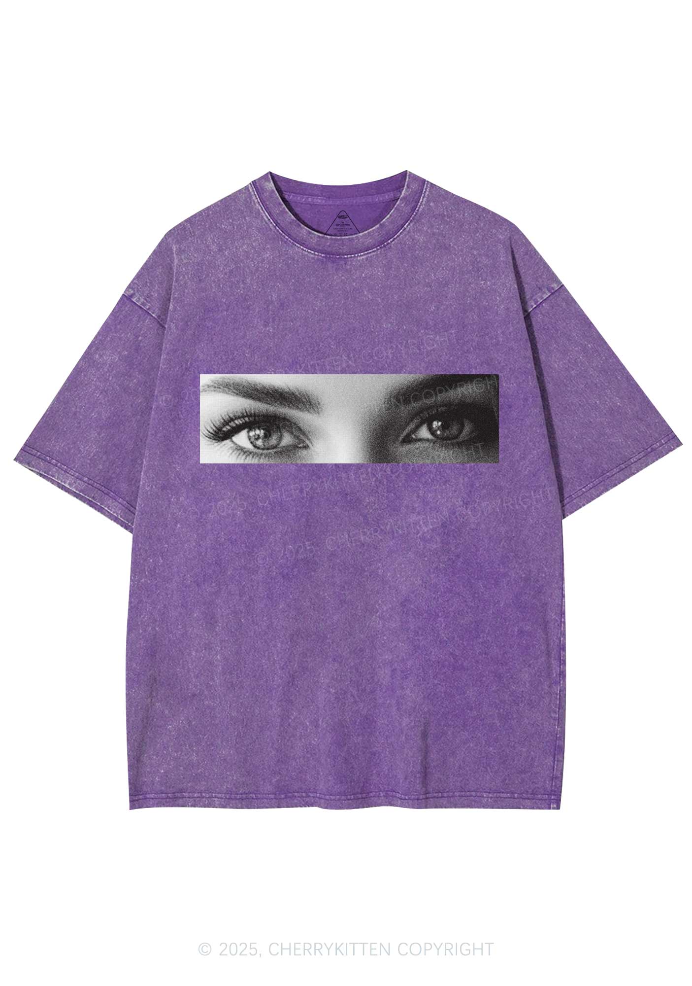 Custom Eyes Y2K Shirts Washed Tee Cherrykitten - Image 5