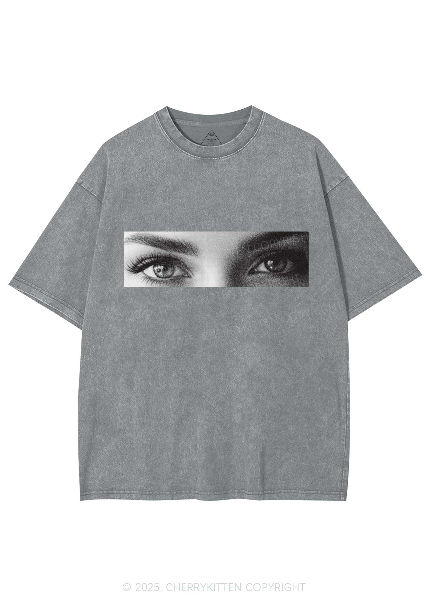 Custom Eyes Y2K Shirts Washed Tee Cherrykitten - Image 6
