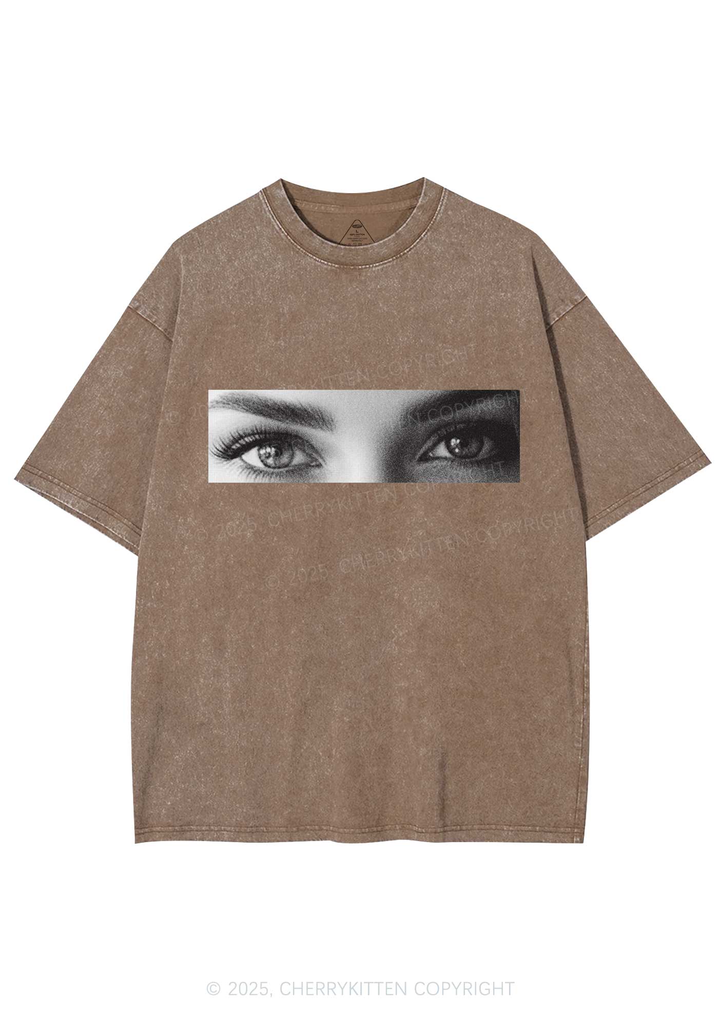 Custom Eyes Y2K Shirts Washed Tee Cherrykitten - Image 7