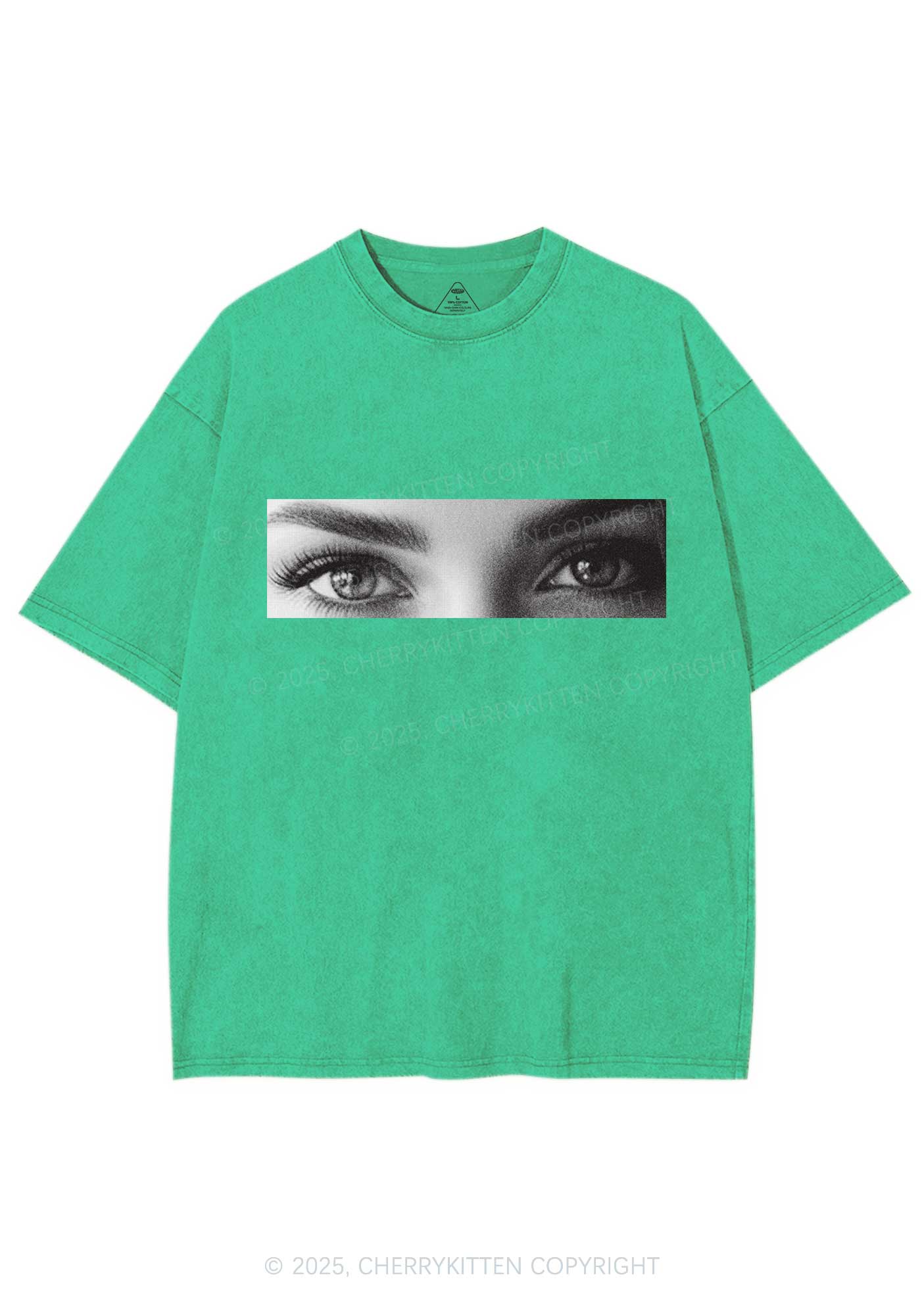 Custom Eyes Y2K Shirts Washed Tee Cherrykitten - Image 8