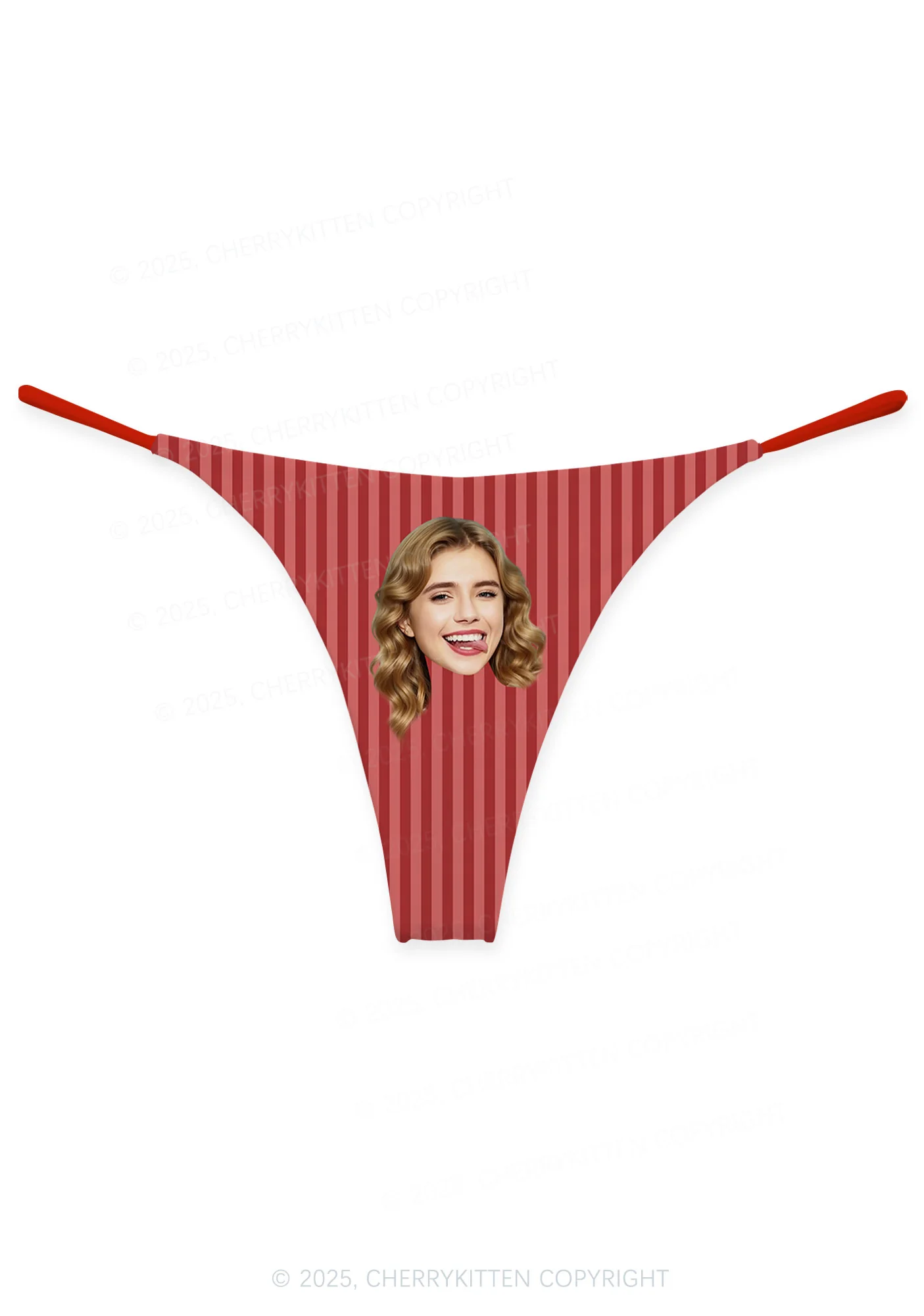 Custom Face Red Stripes Valentine's Day Y2K Print Couples Thong Set Cherrykitten - Image 2