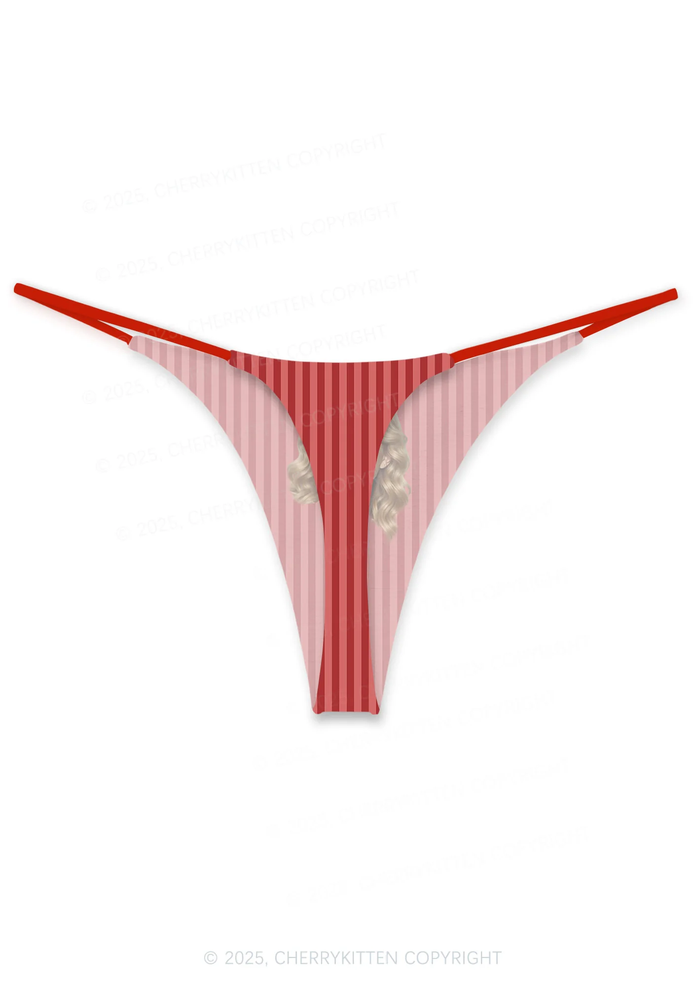 Custom Face Red Stripes Valentine's Day Y2K Print Couples Thong Set Cherrykitten - Image 3
