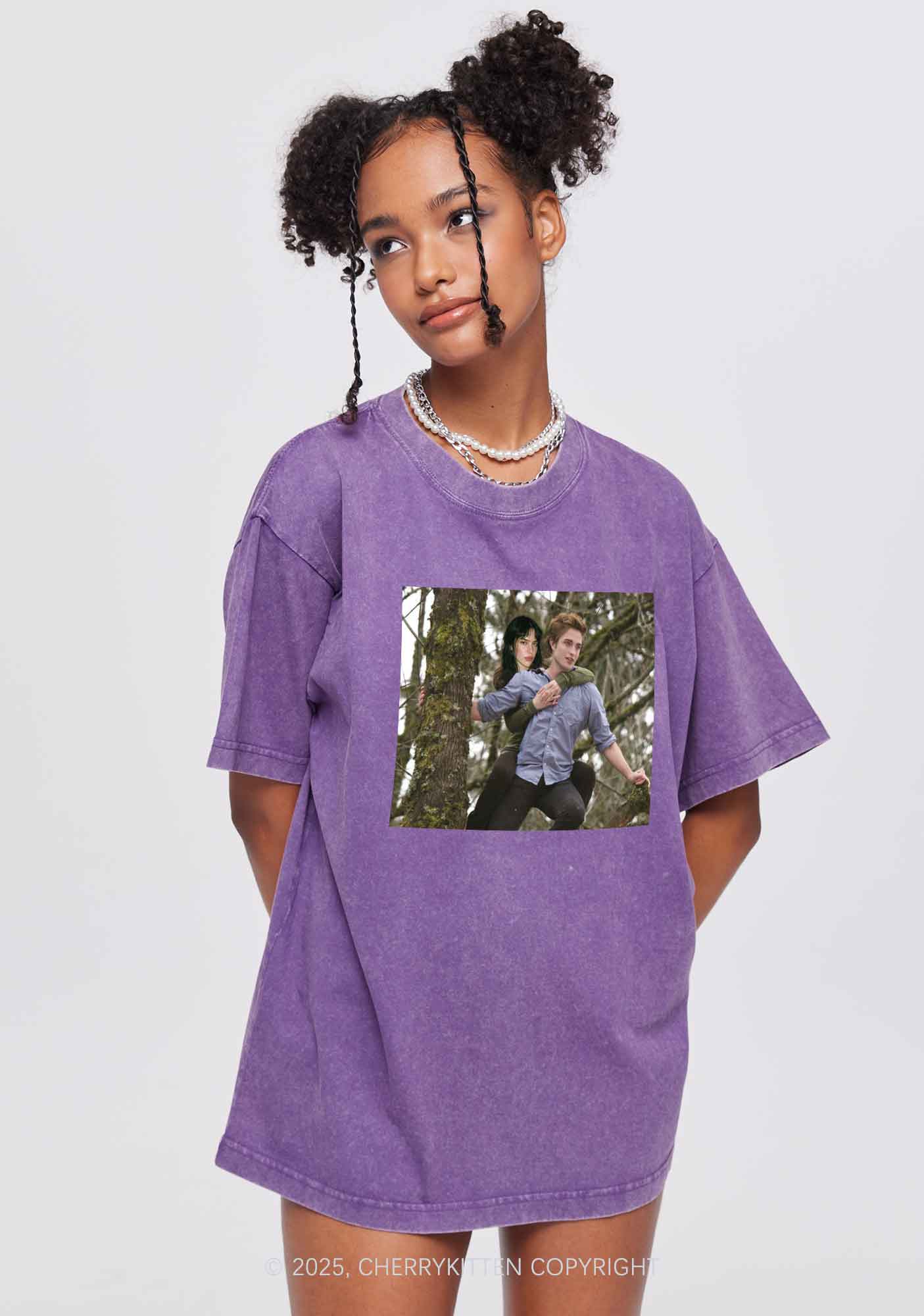 Custom Face Y2K Shirts Washed Tee Cherrykitten - Image 2
