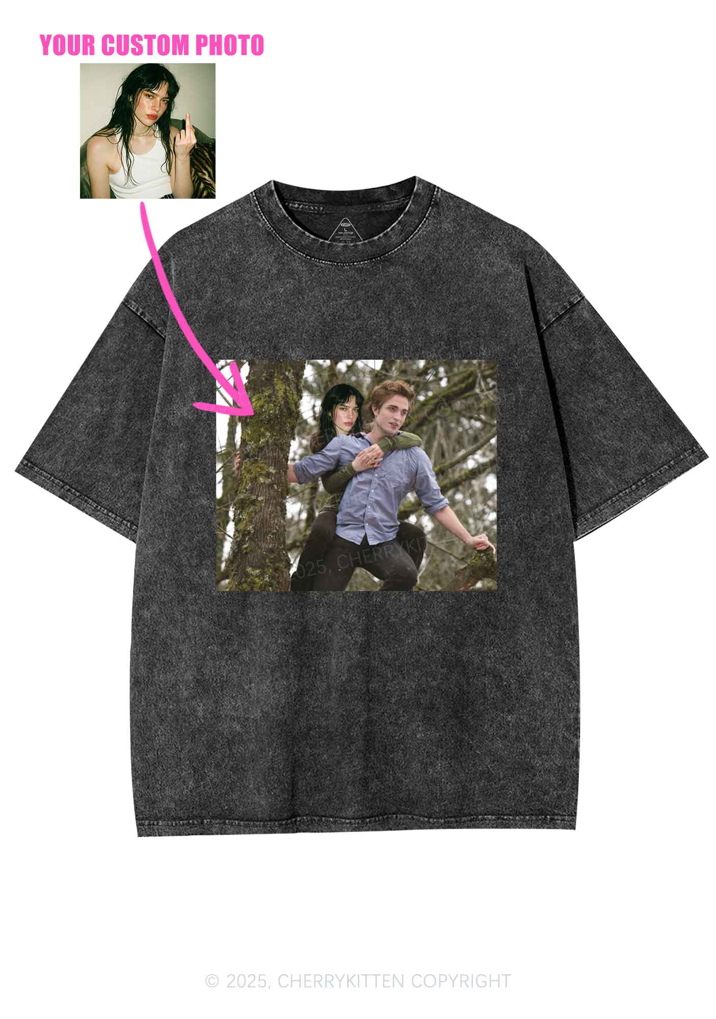 Custom Face Y2K Shirts Washed Tee Cherrykitten - Image 4