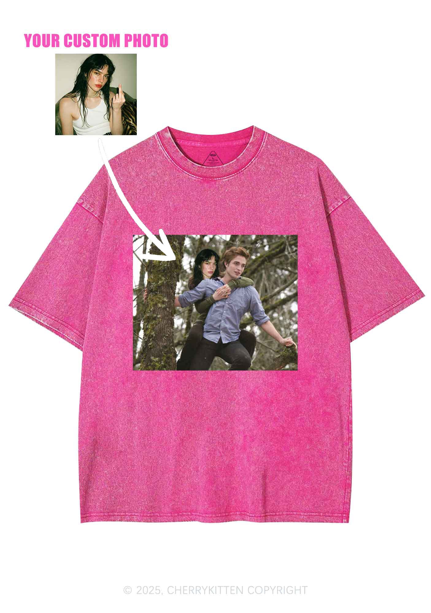 Custom Face Y2K Shirts Washed Tee Cherrykitten - Image 5
