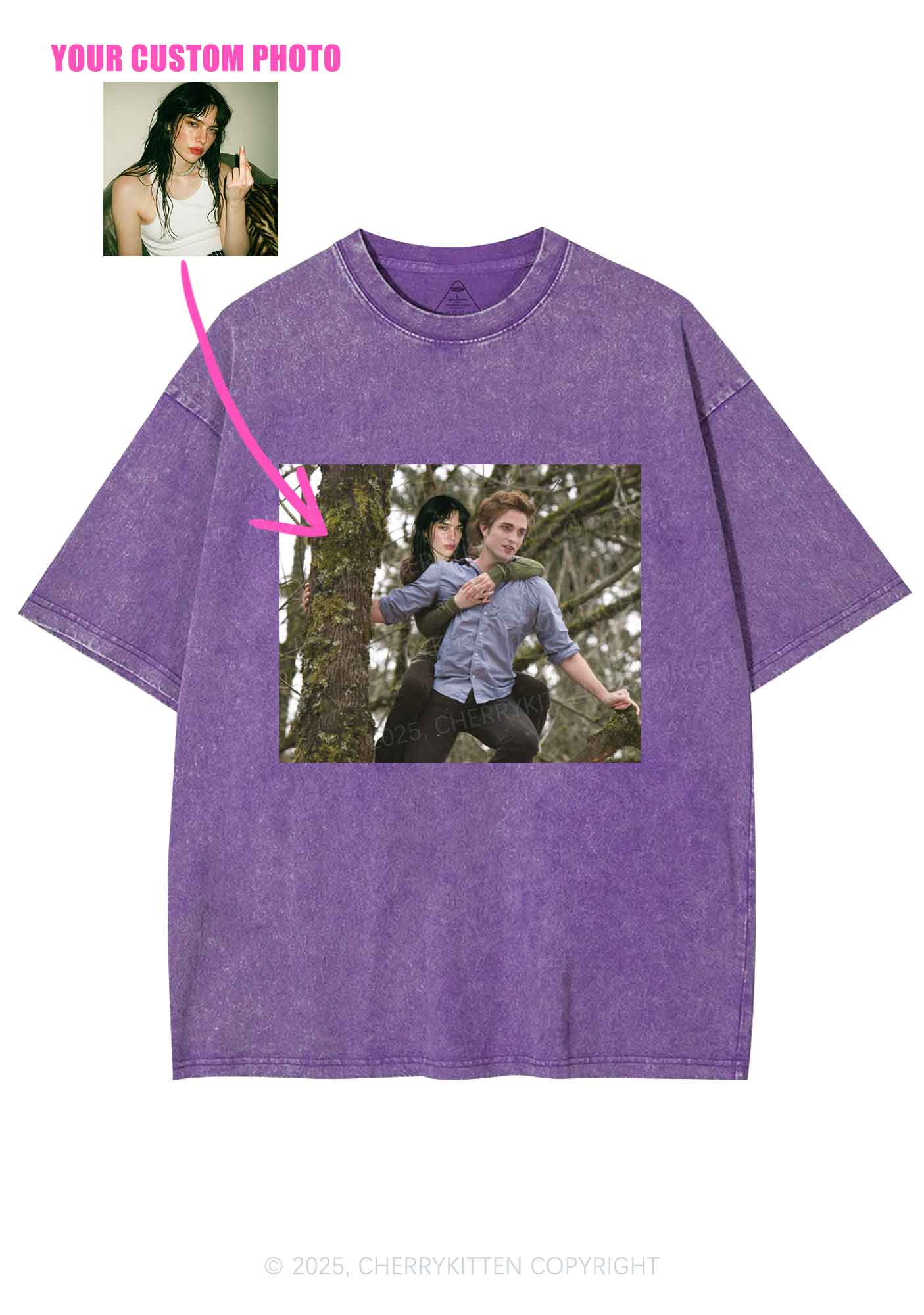 Custom Face Y2K Shirts Washed Tee Cherrykitten - Image 6