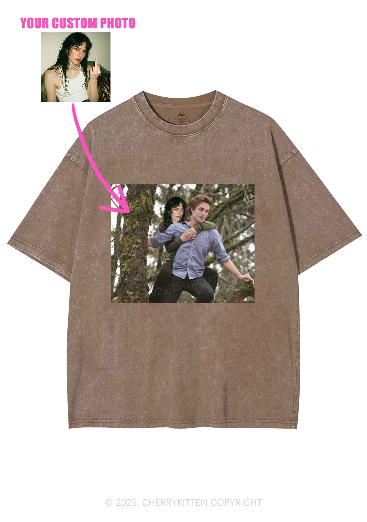 Custom Face Y2K Shirts Washed Tee Cherrykitten - Image 7