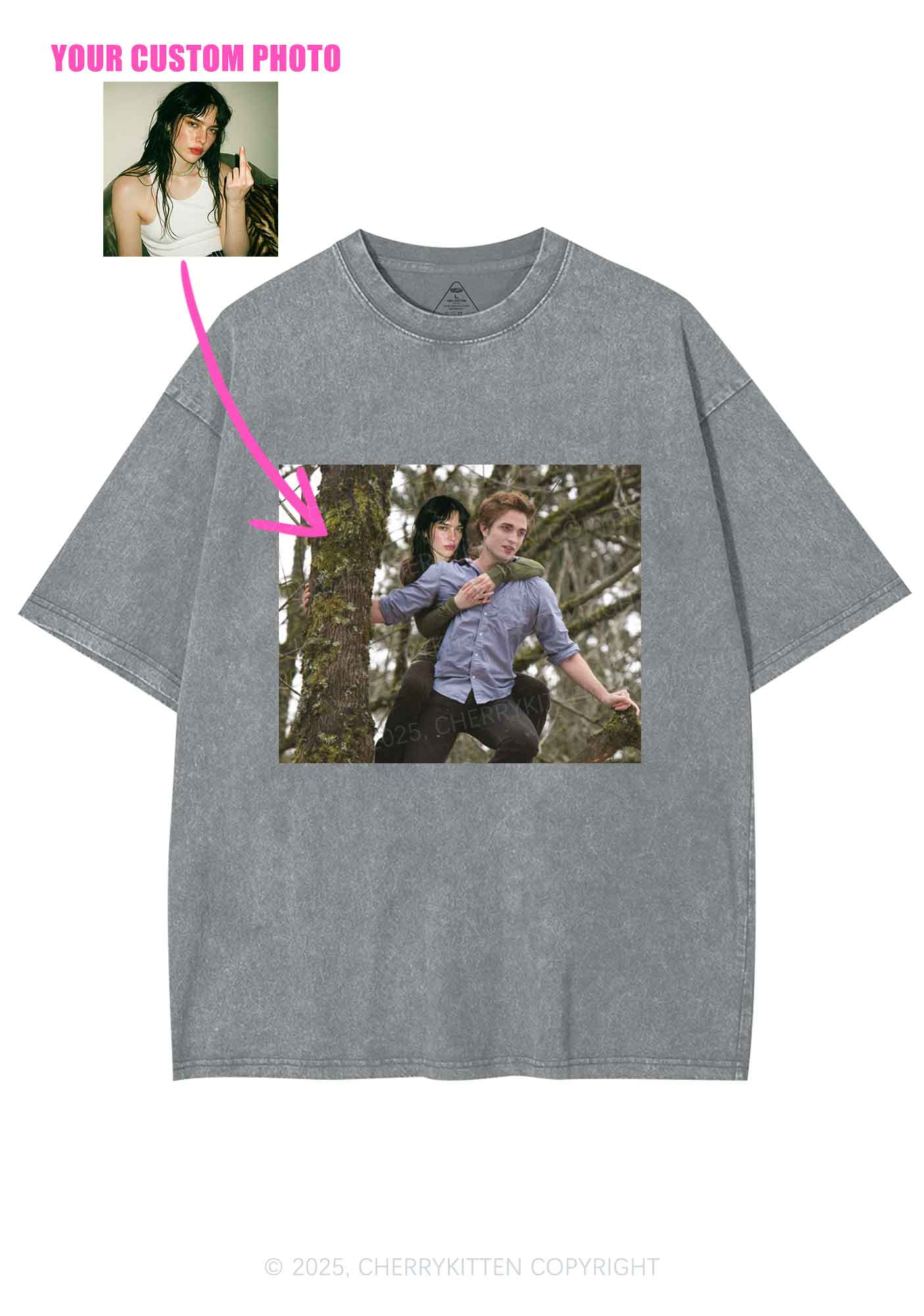 Custom Face Y2K Shirts Washed Tee Cherrykitten - Image 8